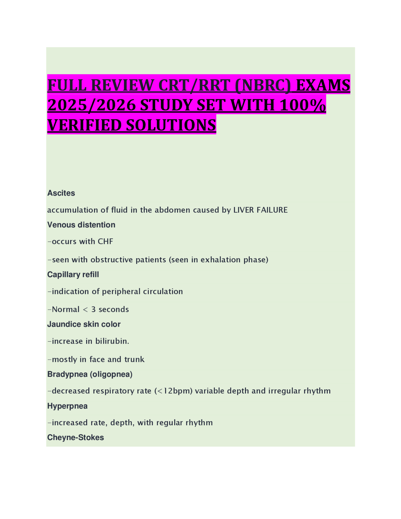 FULL REVIEW CRT/RRT (NBRC) EXAMS 2025/2026 STUDY SET WITH 100% VERIFIED ...