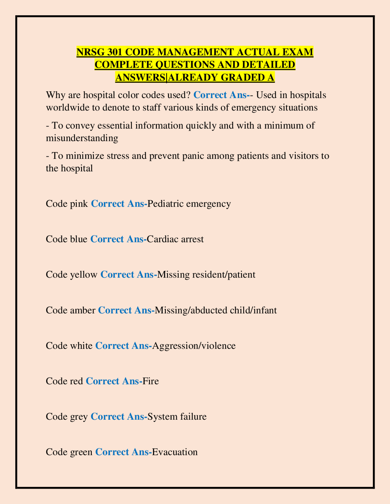 Hospital Code Management: Emergency Response Protocols | Exams Nursing ...