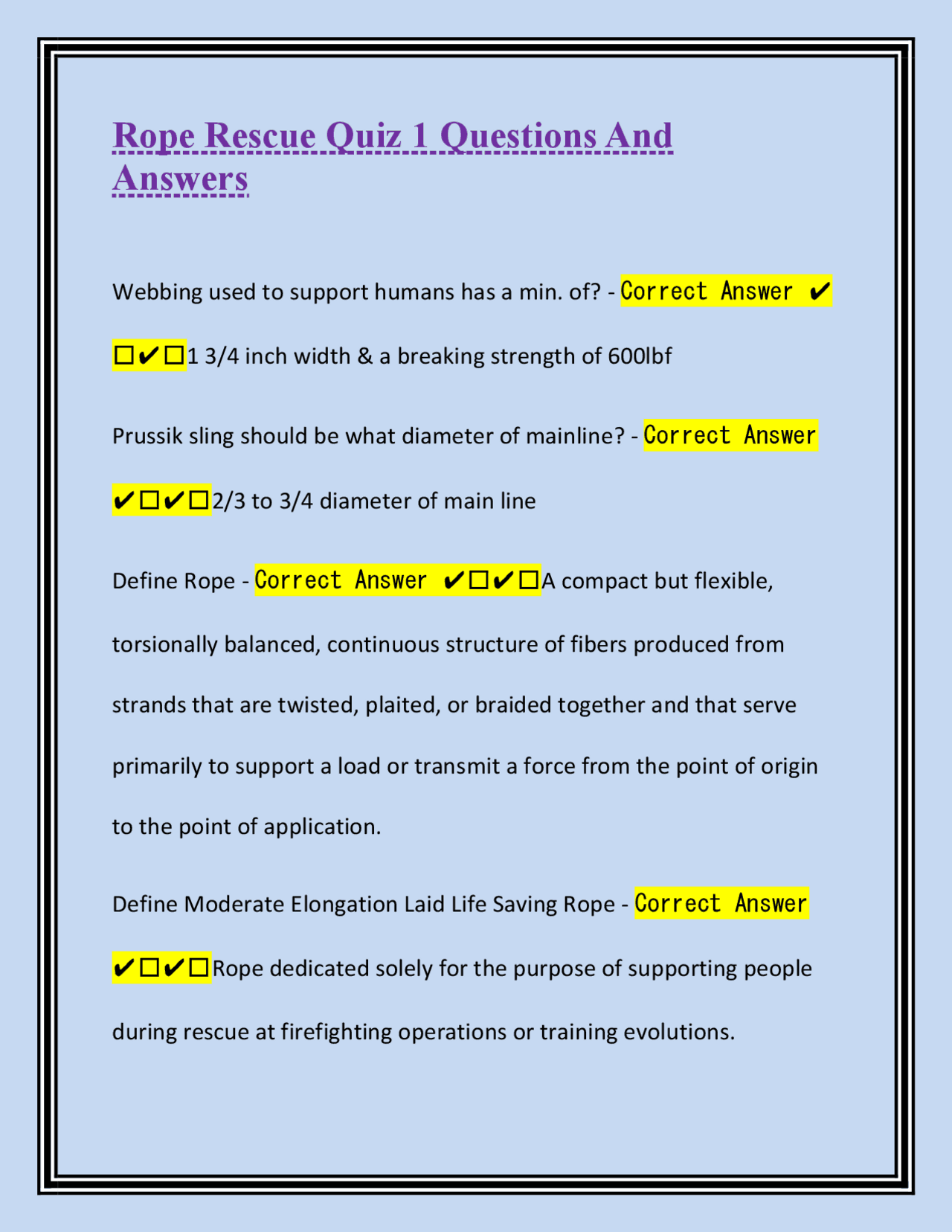Job Application Rope Question Rope Rescue Quiz 1 Questions And Answers | Test Your Knowledge | Exams ...