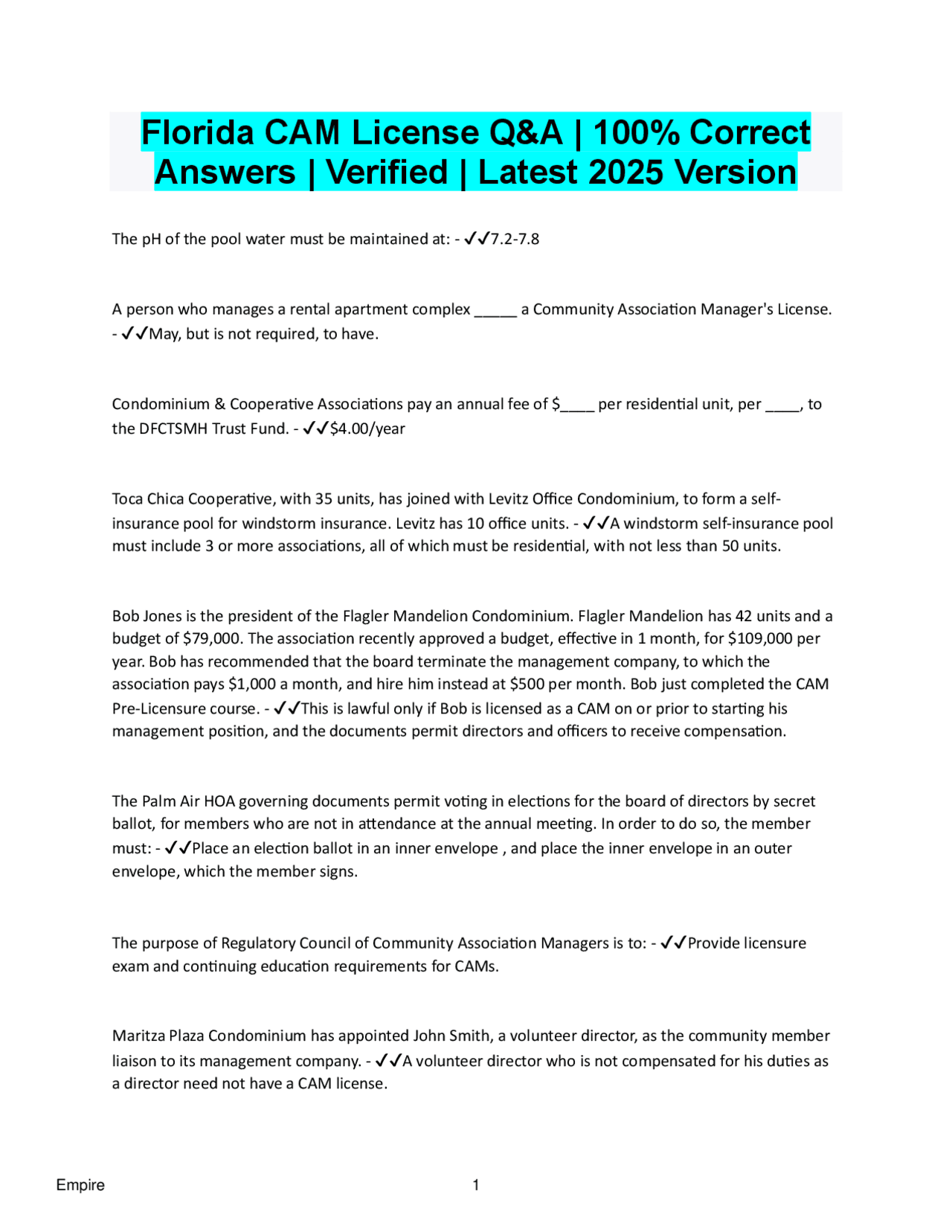 Florida CAM License Exam Q&A: 2025 Edition | Exams Business ...
