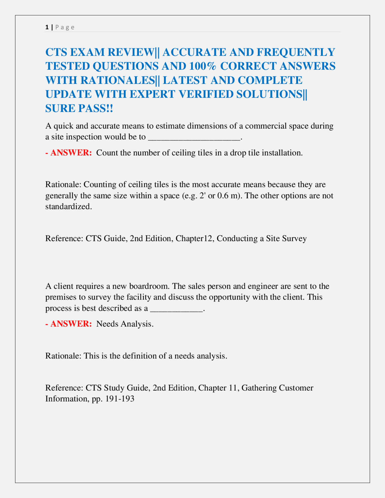 Sample Cts Question CTS Exam Prep: Questions and Answers for Audiovisual Professionals ...