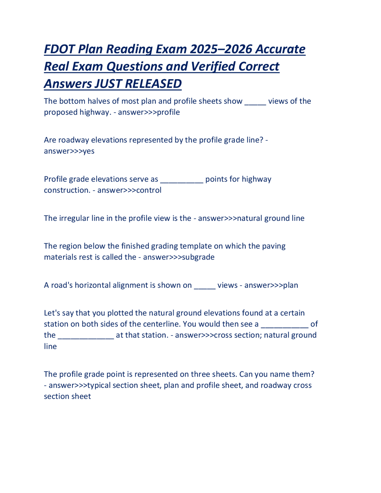 Fdot Construction Math Answer Key FDOT Plan Reading Exam Q&A: Highway Construction and Design | Exams ...