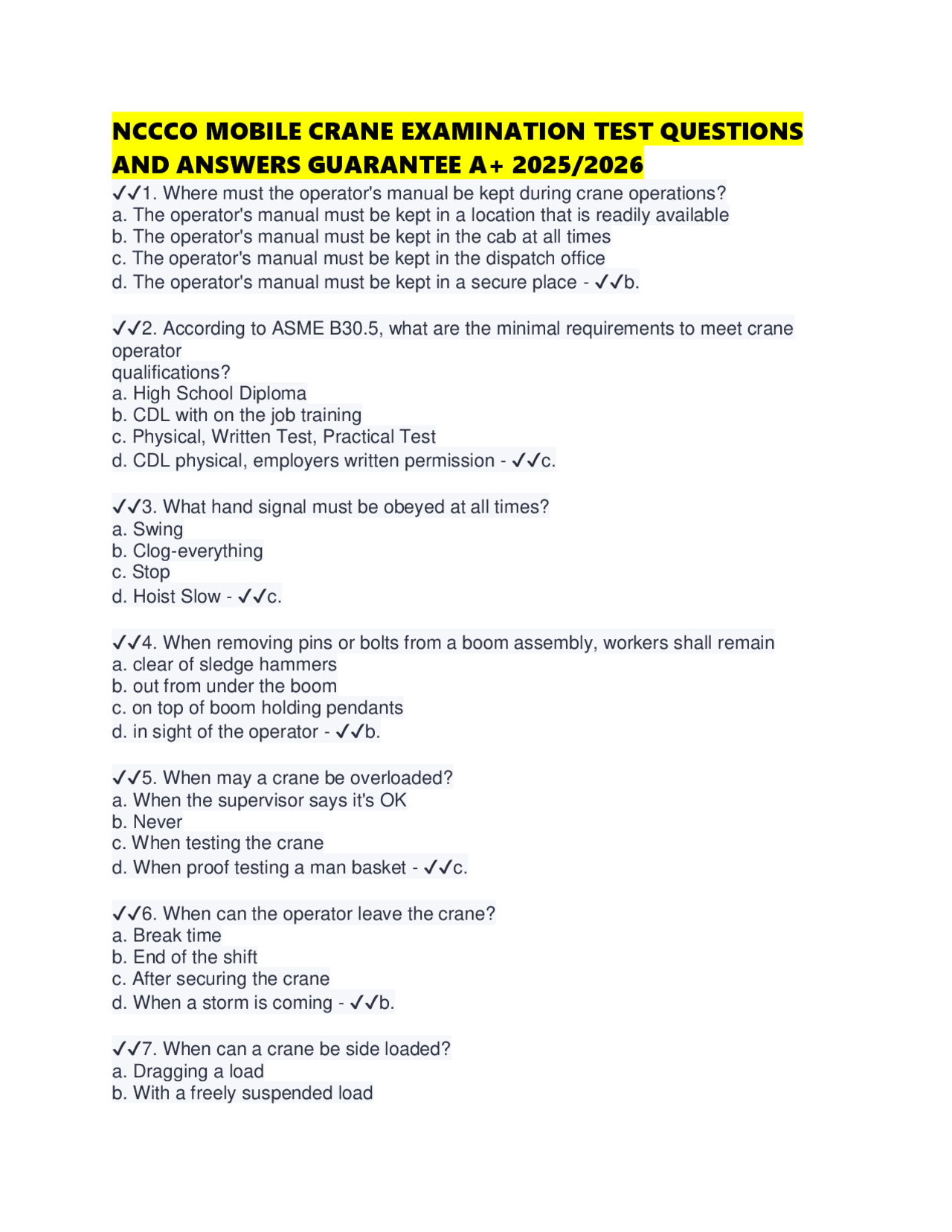 NCCCO Mobile Crane Operator Exam Q&A: 2025/2026 Study Guide | Exams ...