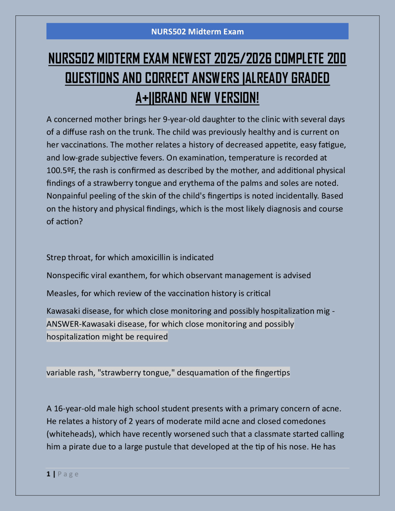 NURS502 MIDTERM EXAM NEWEST 2025/2026 COMPLETE 200 QUESTIONS AND ...