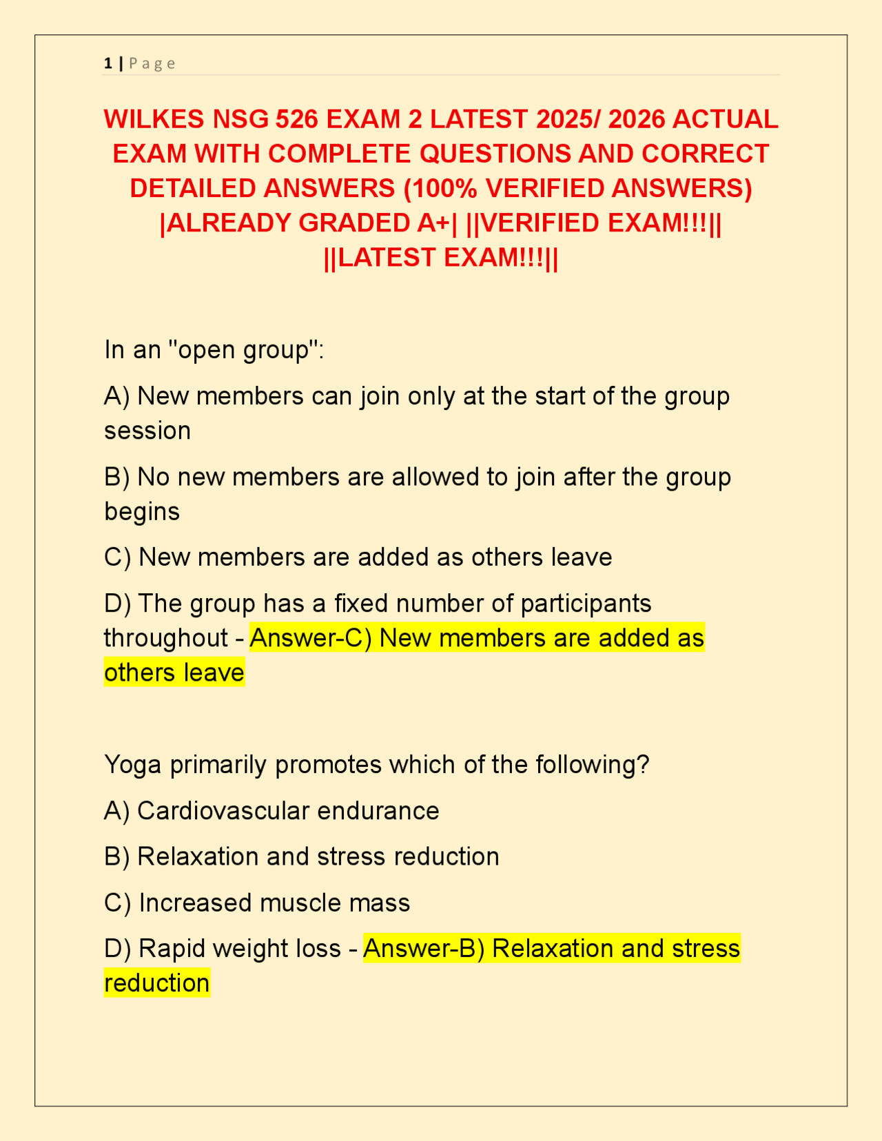 WILKES NSG 526 EXAM 2 LATEST 2025/ 2026 ACTUAL EXAM WITH COMPLETE ...