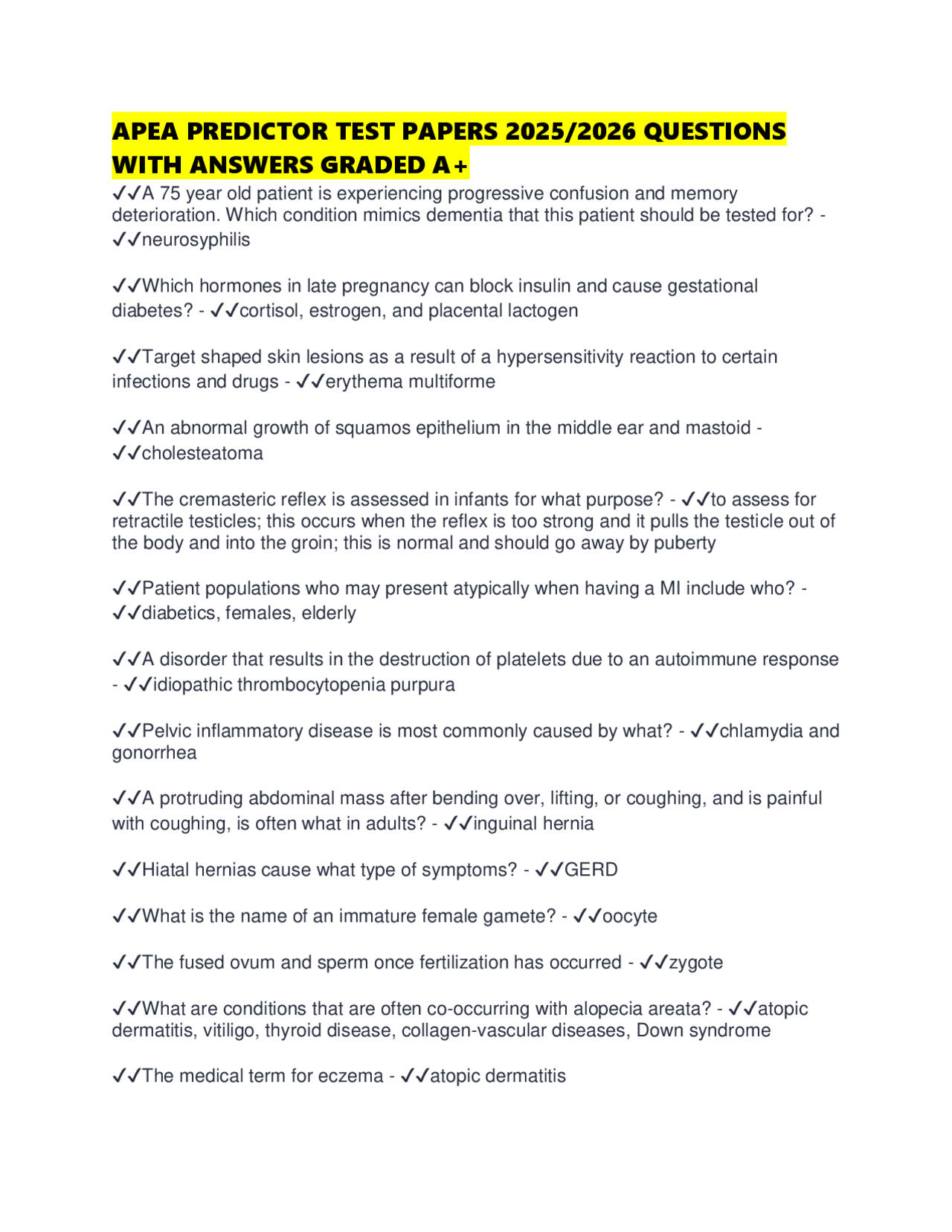 APEA PREDICTOR TEST PAPERS 2025/2026 QUESTIONS WITH ANSWERS GRADED A+ ...