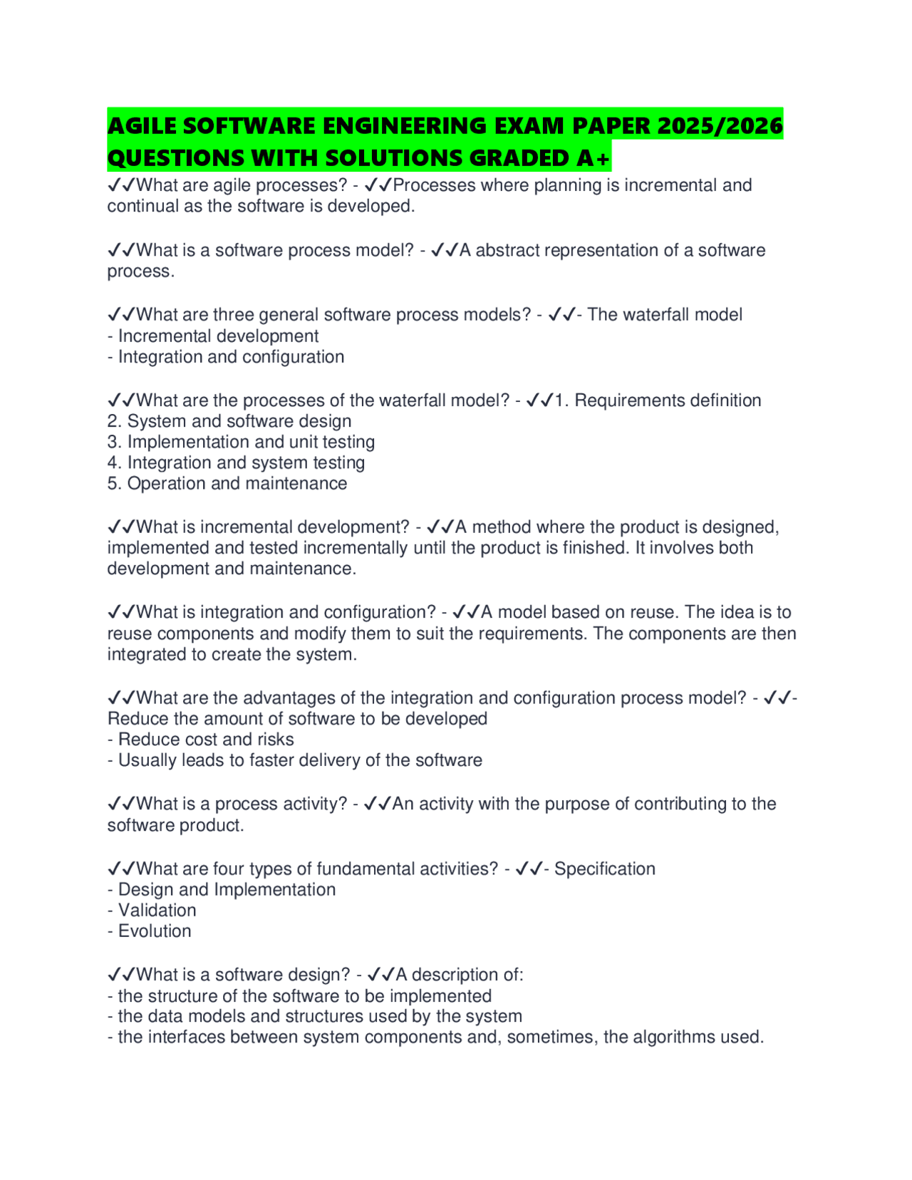 AGILE SOFTWARE ENGINEERING EXAM PAPER 2025/2026 QUESTIONS WITH ...