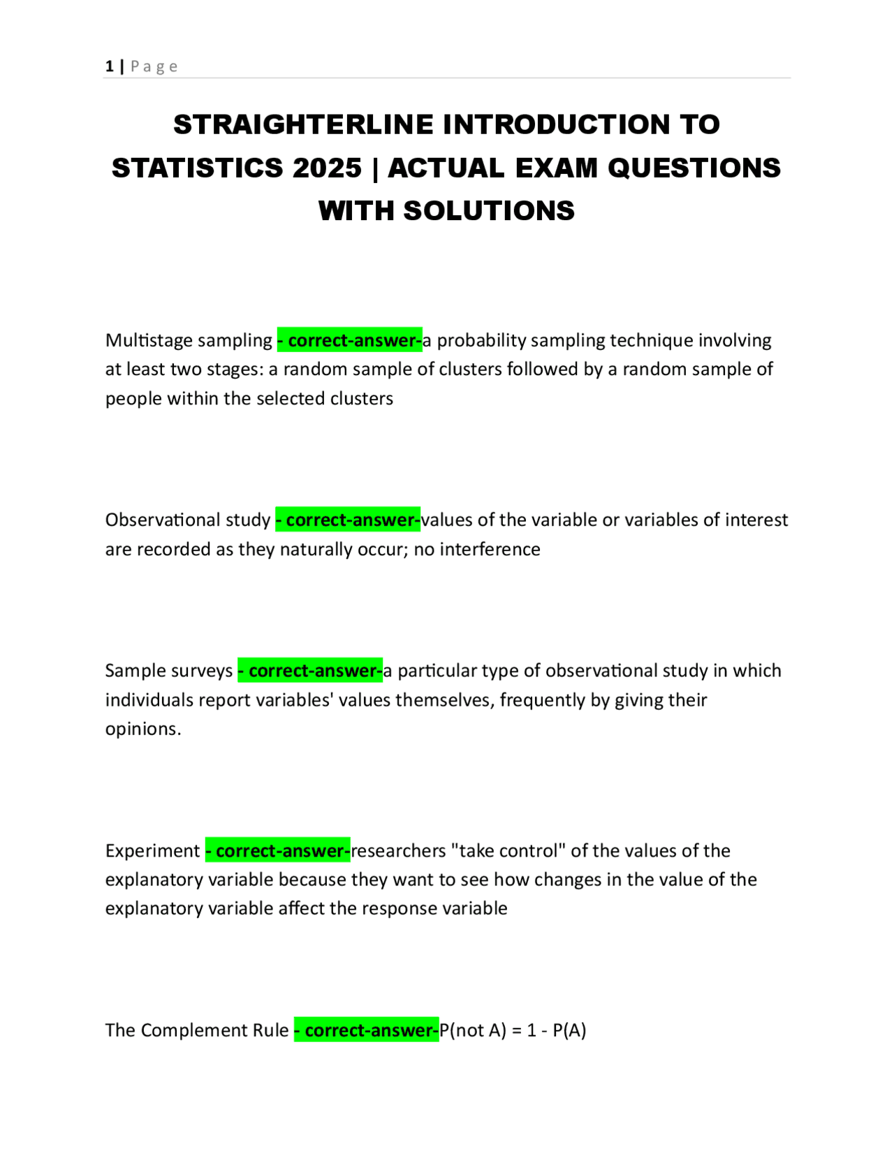 STRAIGHTERLINE INTRODUCTION TO STATISTICS 2025 | ACTUAL EXAM QUESTIONS ...