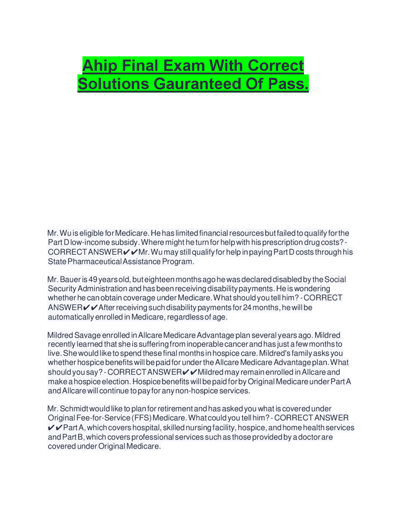 Ahip Final Exam With Correct Solutions Gauranteed Of Pass. | Exams ...