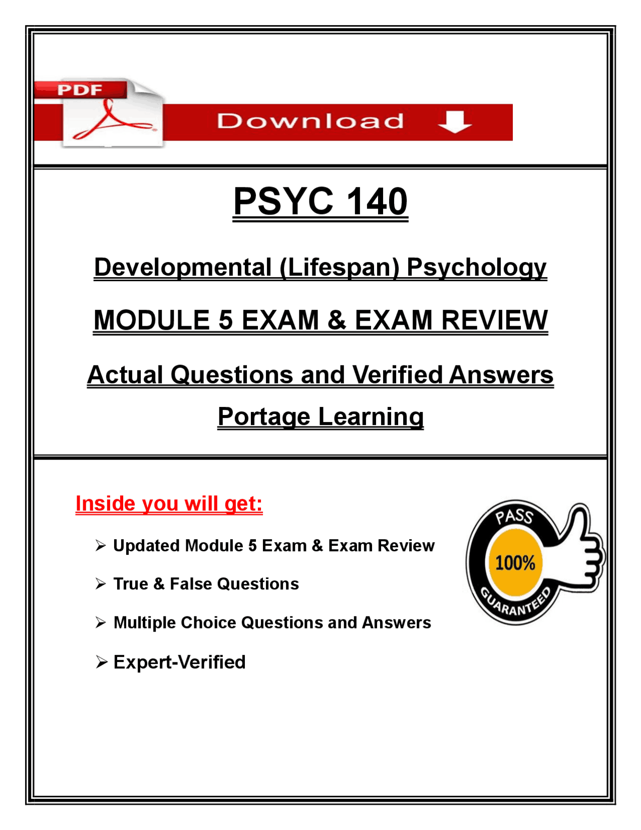 PSYC 140 Module 5 Exam & Review - Requires Respondus LockDown Browser ...