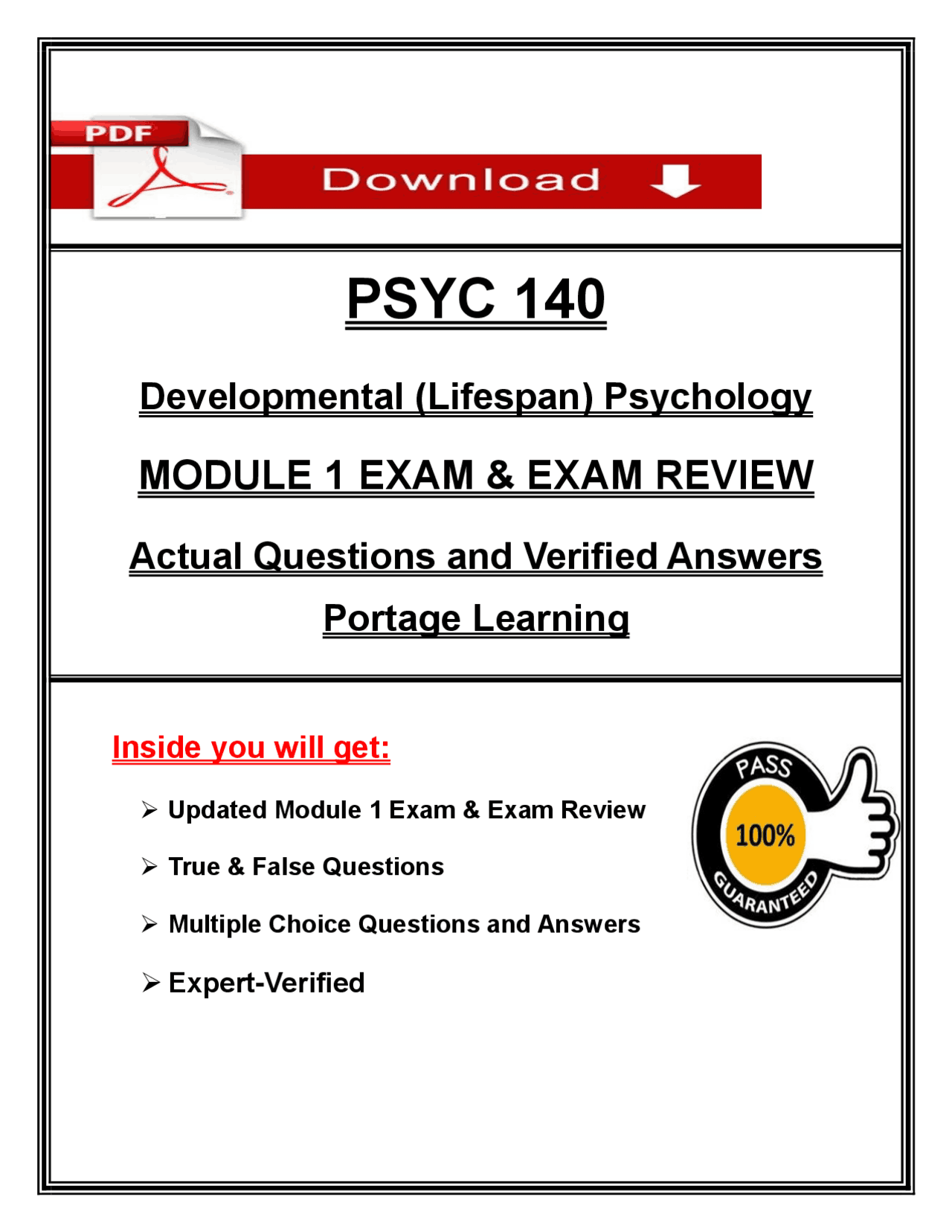 PSYC 140 Module 1 Lockdown Exam & Review | Portage Learning | 2025 ...