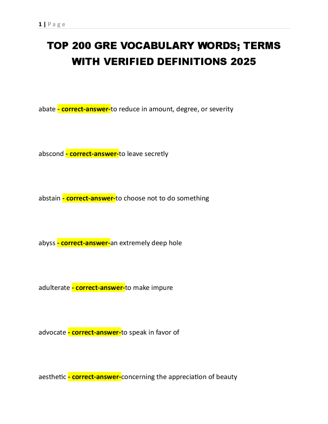 Top 200 GRE Vocabulary Words with Definitions | Exams Advanced ...