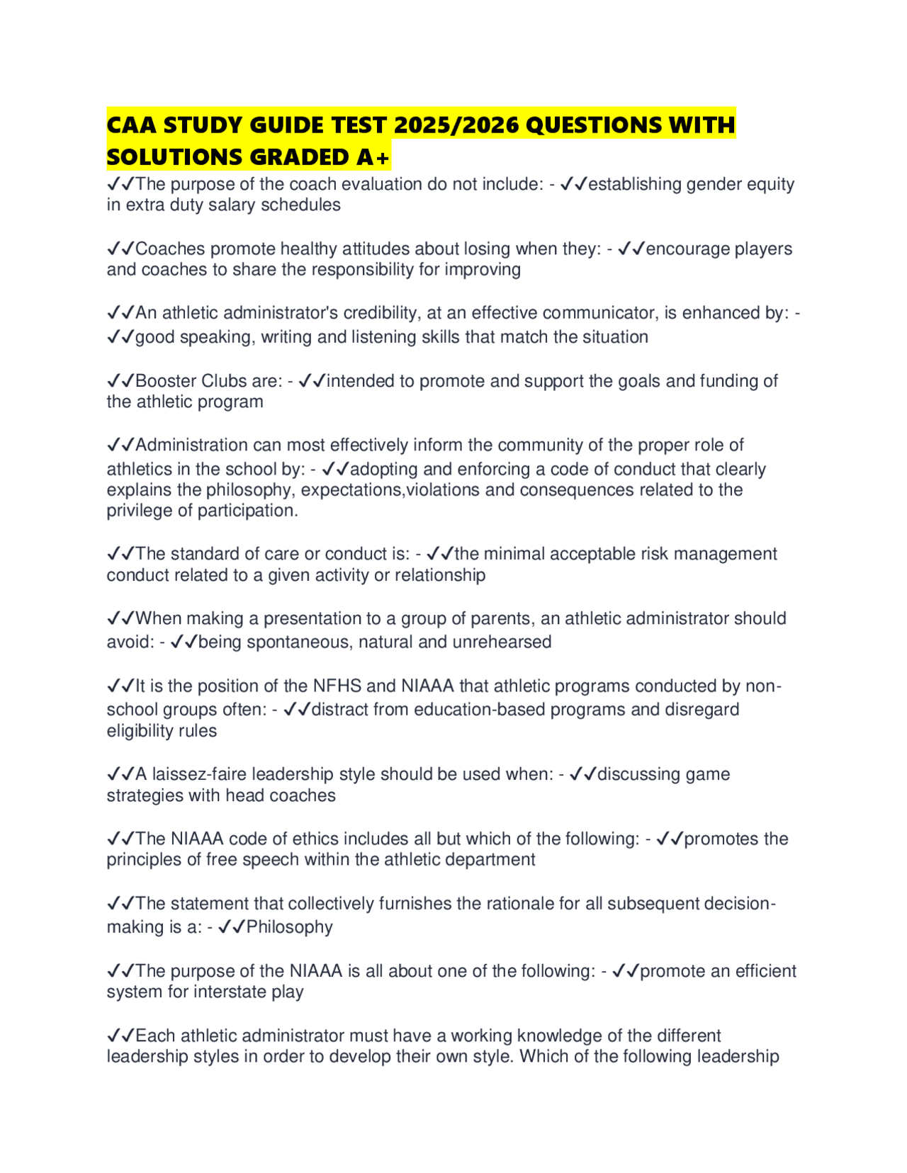 CAA STUDY GUIDE TEST 2025/2026 QUESTIONS WITH SOLUTIONS GRADED A+ ...
