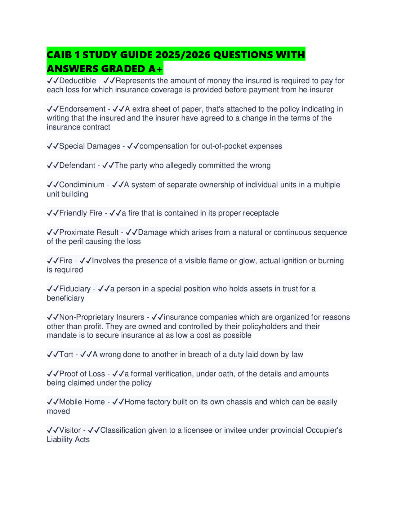 CAIB 1 STUDY GUIDE 2025/2026 QUESTIONS WITH ANSWERS GRADED A+ | Exams ...