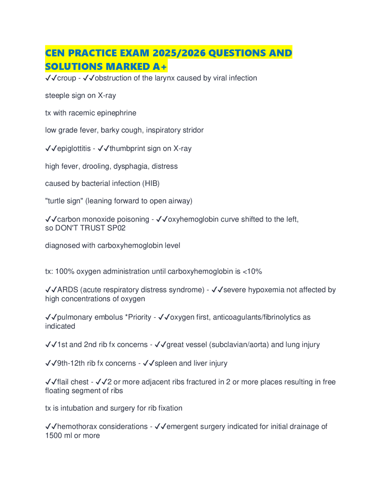 CEN PRACTICE EXAM 2025/2026 QUESTIONS AND SOLUTIONS MARKED A+ | Exams ...