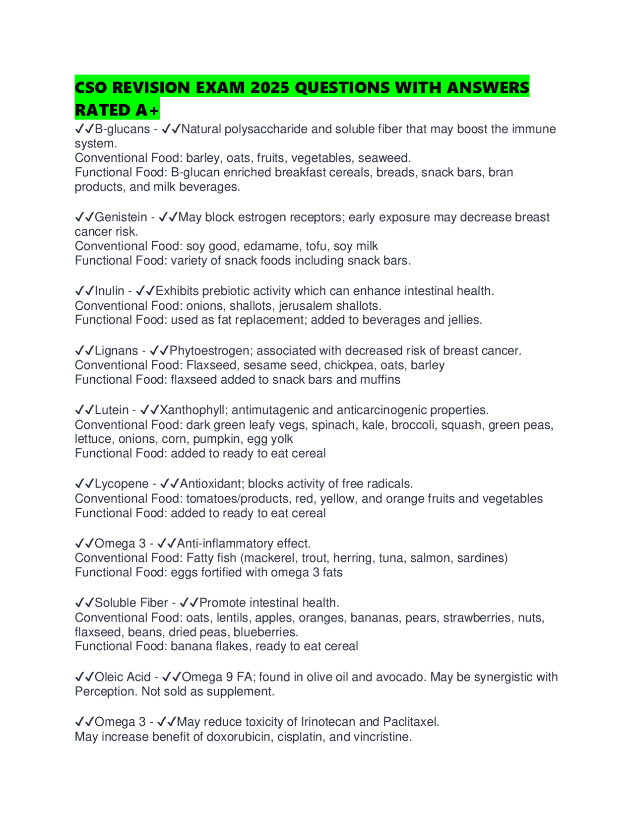 CSO REVISION EXAM 2025 QUESTIONS WITH ANSWERS RATED A+ | Exams Oncology ...