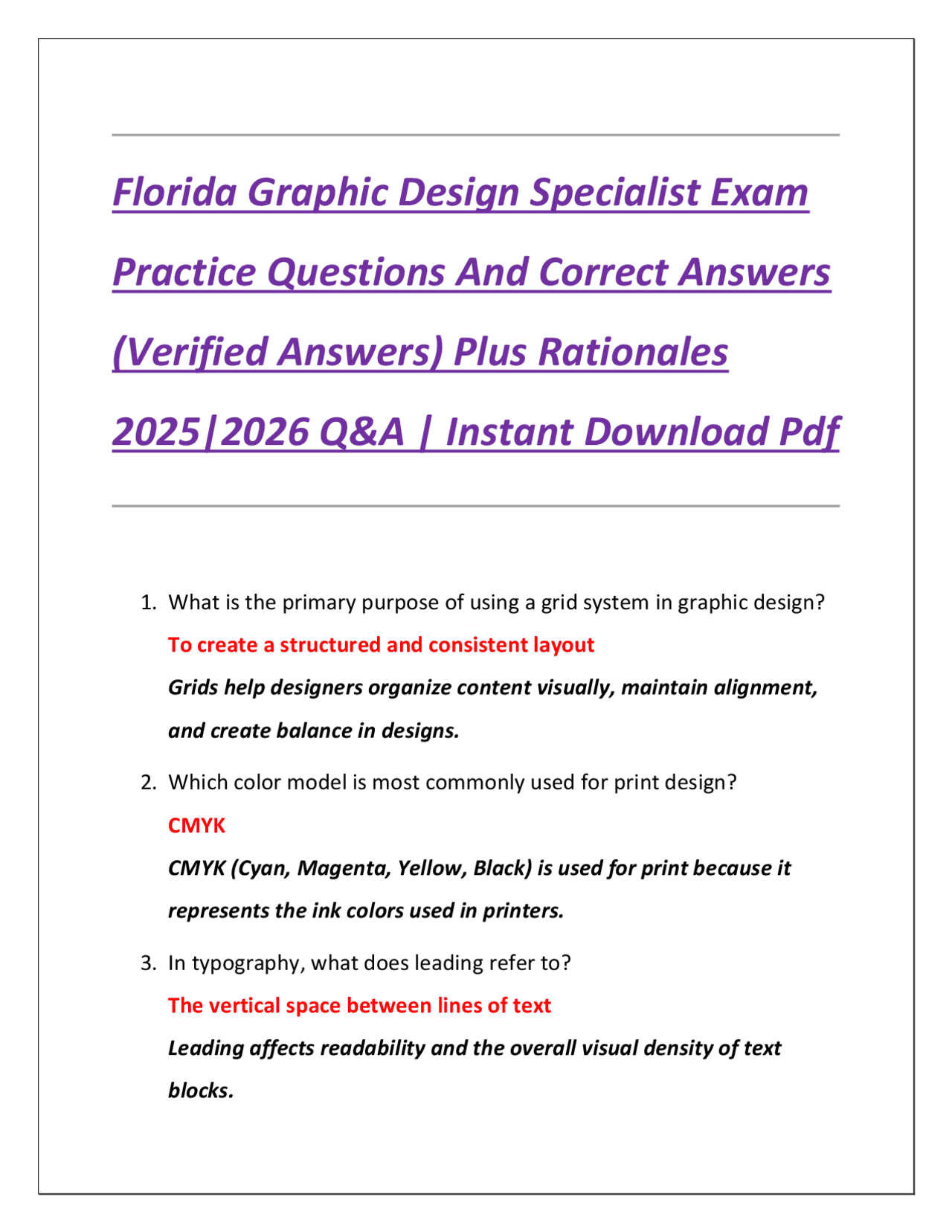 Graphic Design Exam Examples Florida Graphic Design Specialist Exam: Practice Questions and Answers ...