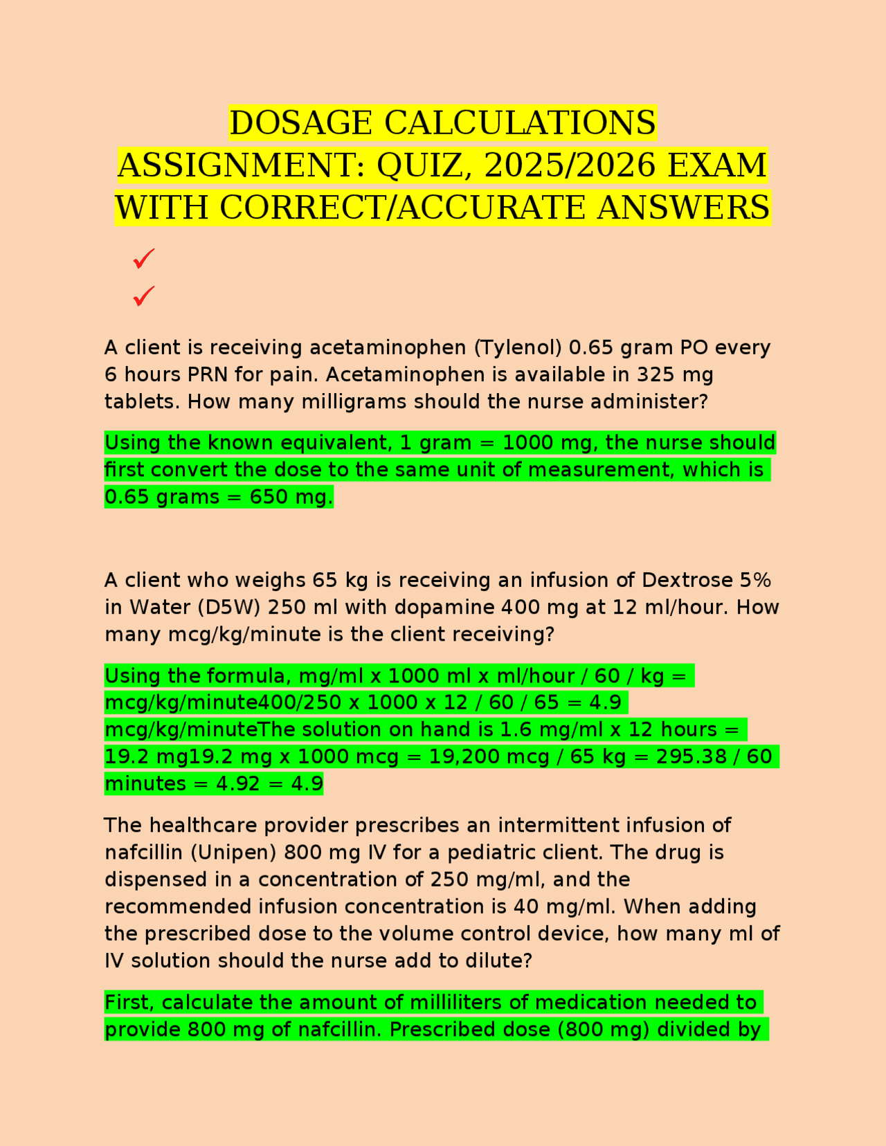 Dosage Calculations Quiz: Practice Problems with Solutions for Nursing ...