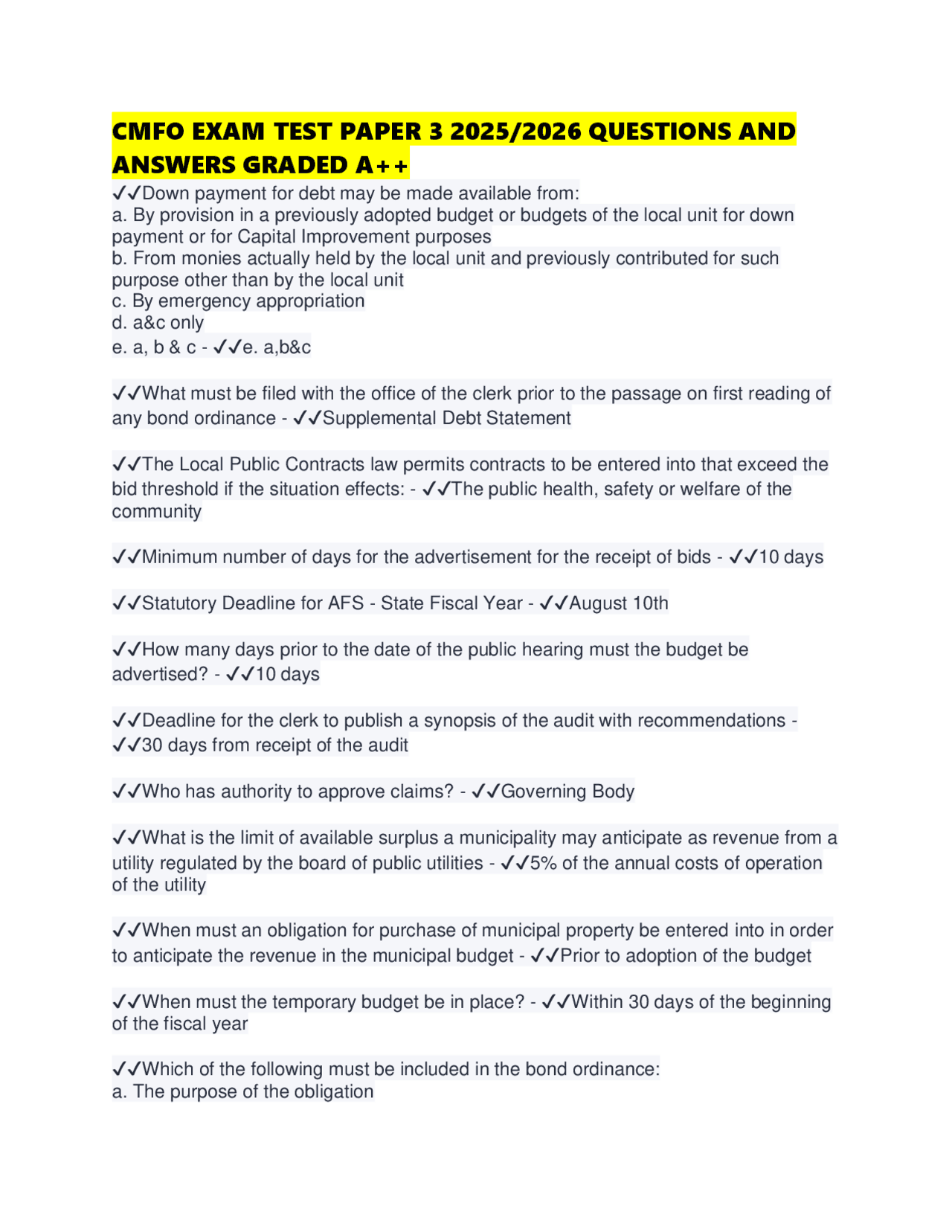 CMFO EXAM TEST PAPER 3 2025/2026 QUESTIONS AND ANSWERS GRADED A++ ...