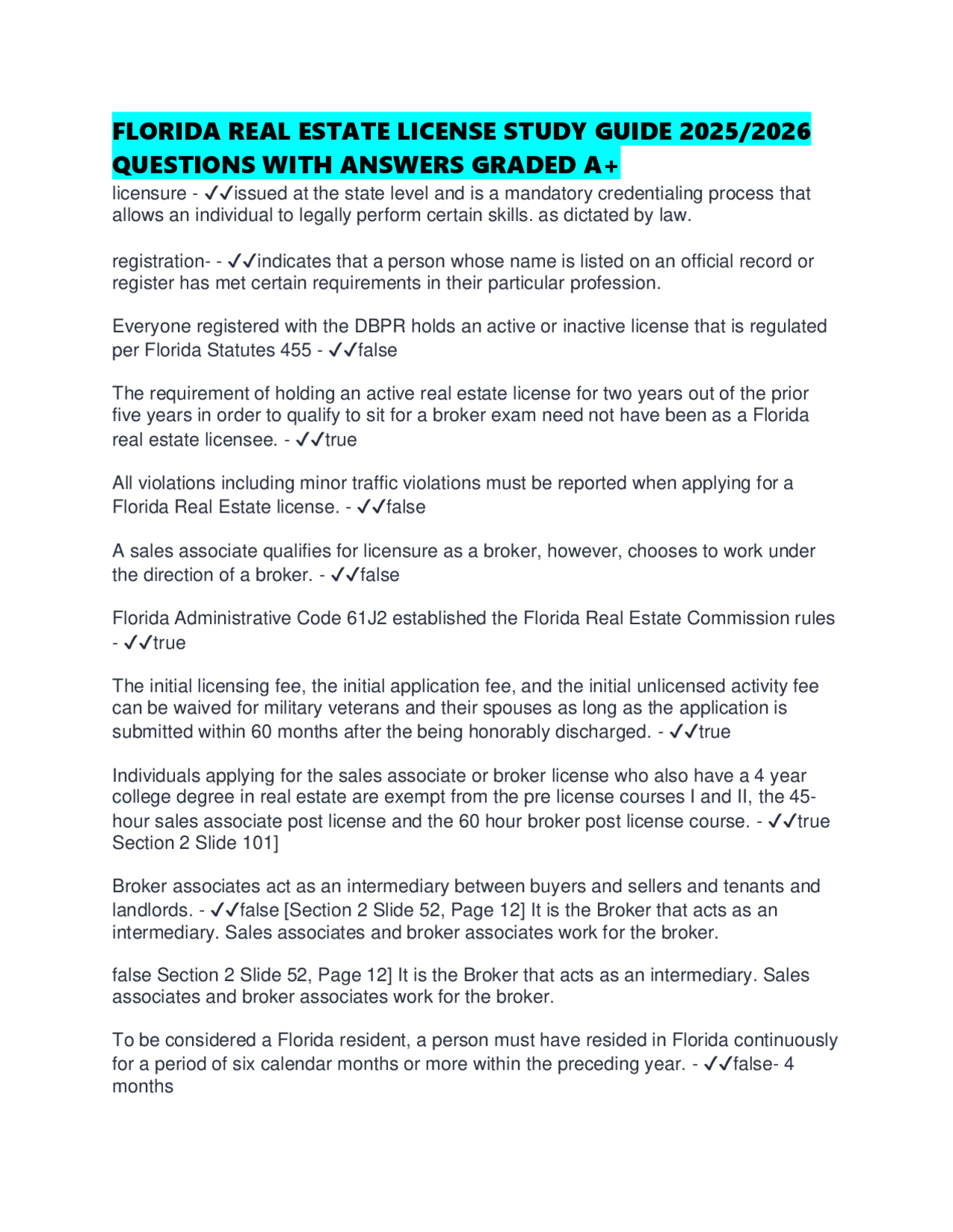 Florida Real Estate License Study Guide Florida Real Estate License Study Guide