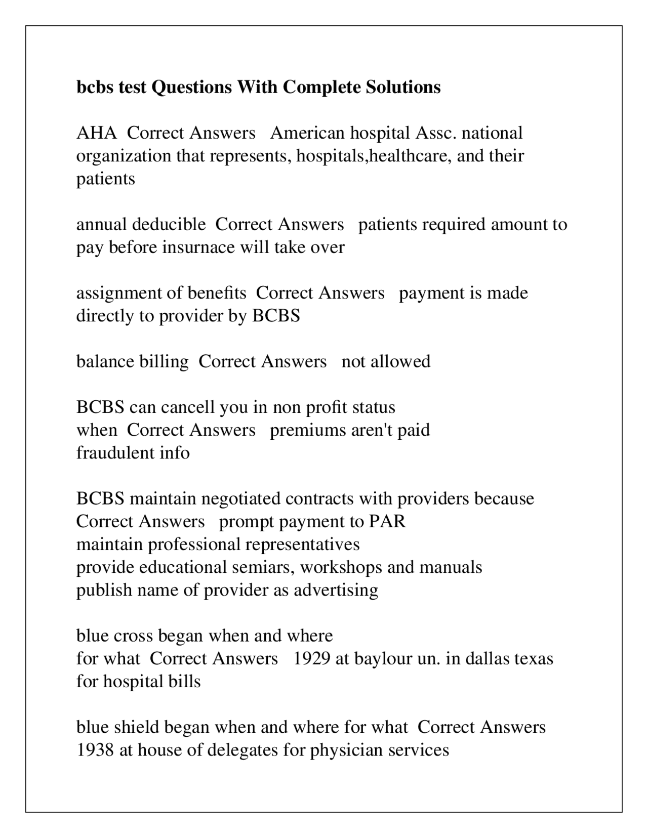 BCBS Test Questions and Answers: Comprehensive Study Guide | Exams ...