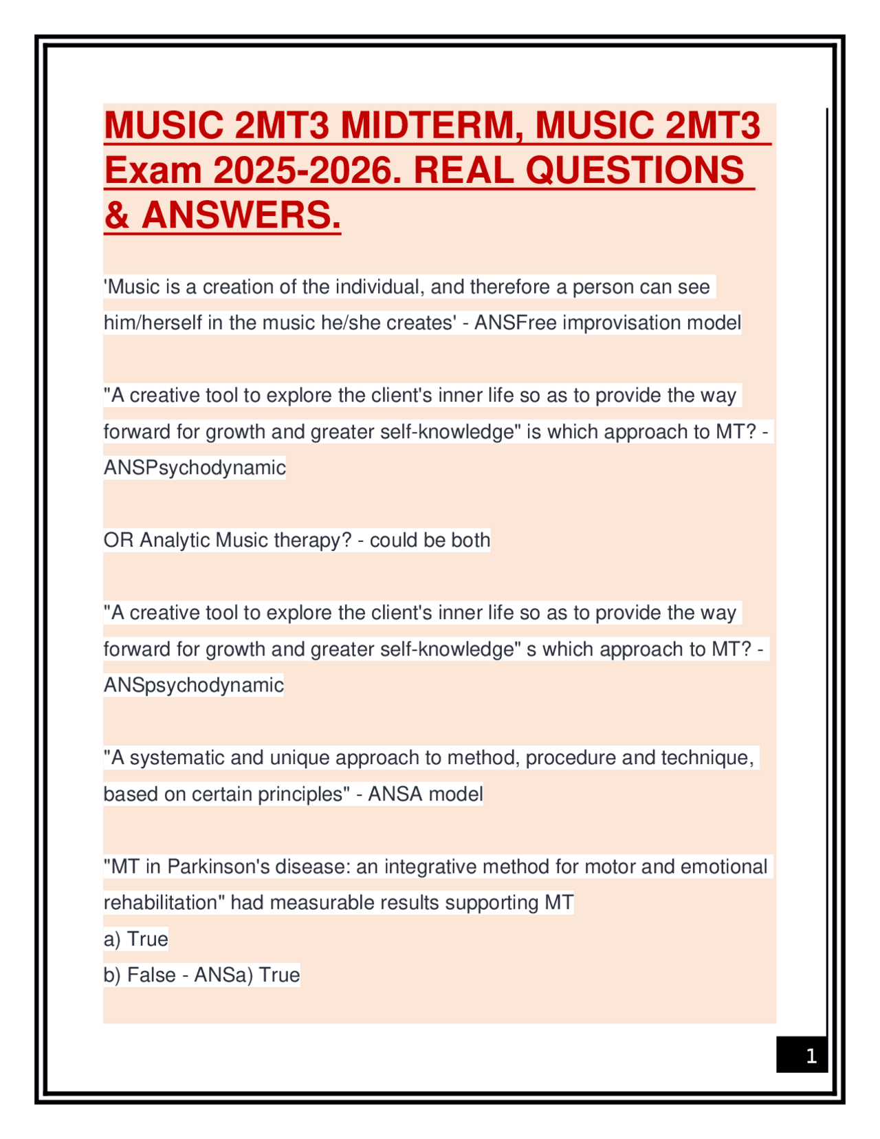 MUSIC 2MT3 MIDTERM, MUSIC 2MT3 Exam Latest 2025-2026. Q & A. | Exams ...