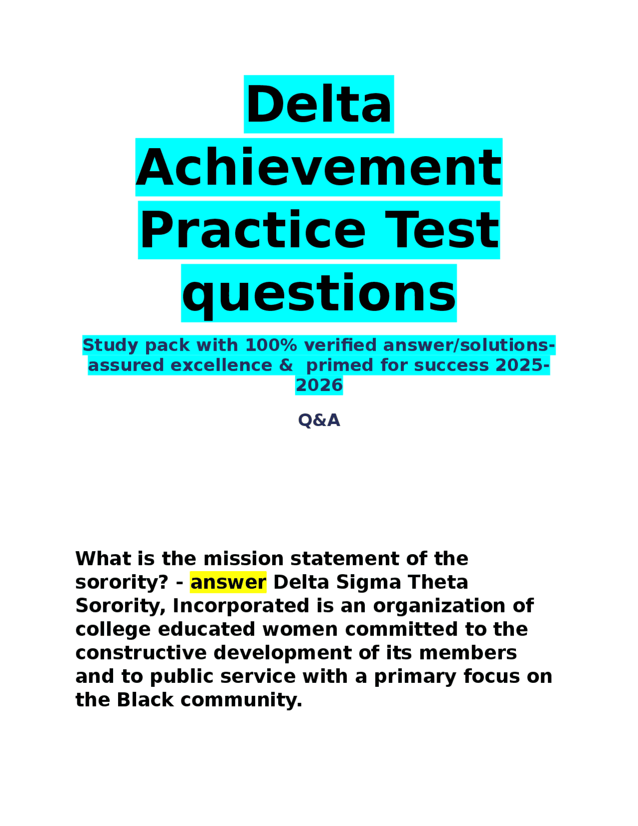 Delta Achievement Practice Test questions Study pack with 100% verified ...