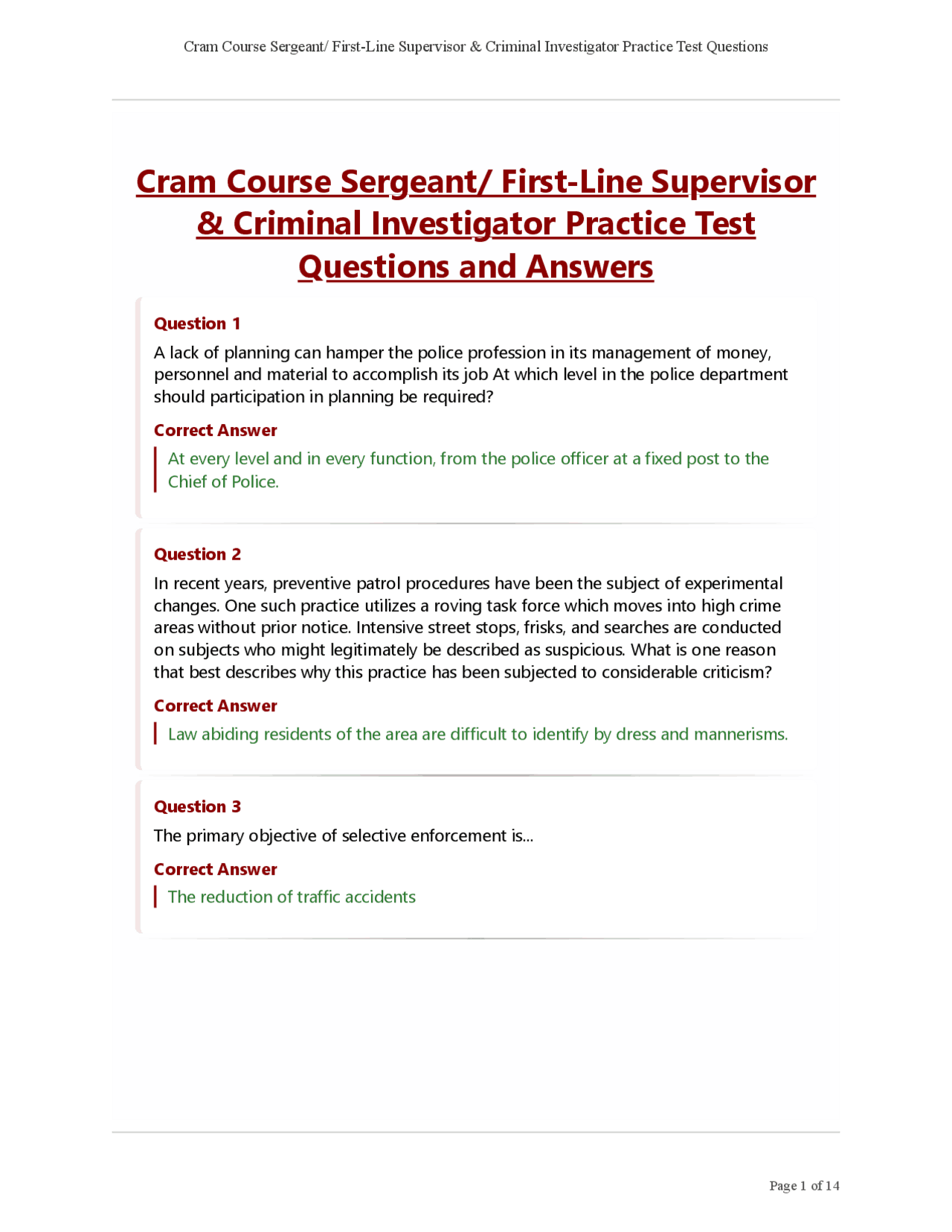 Sergeant/First-Line Supervisor & Criminal Investigator Practice Test Questions | Exams Nursing ...