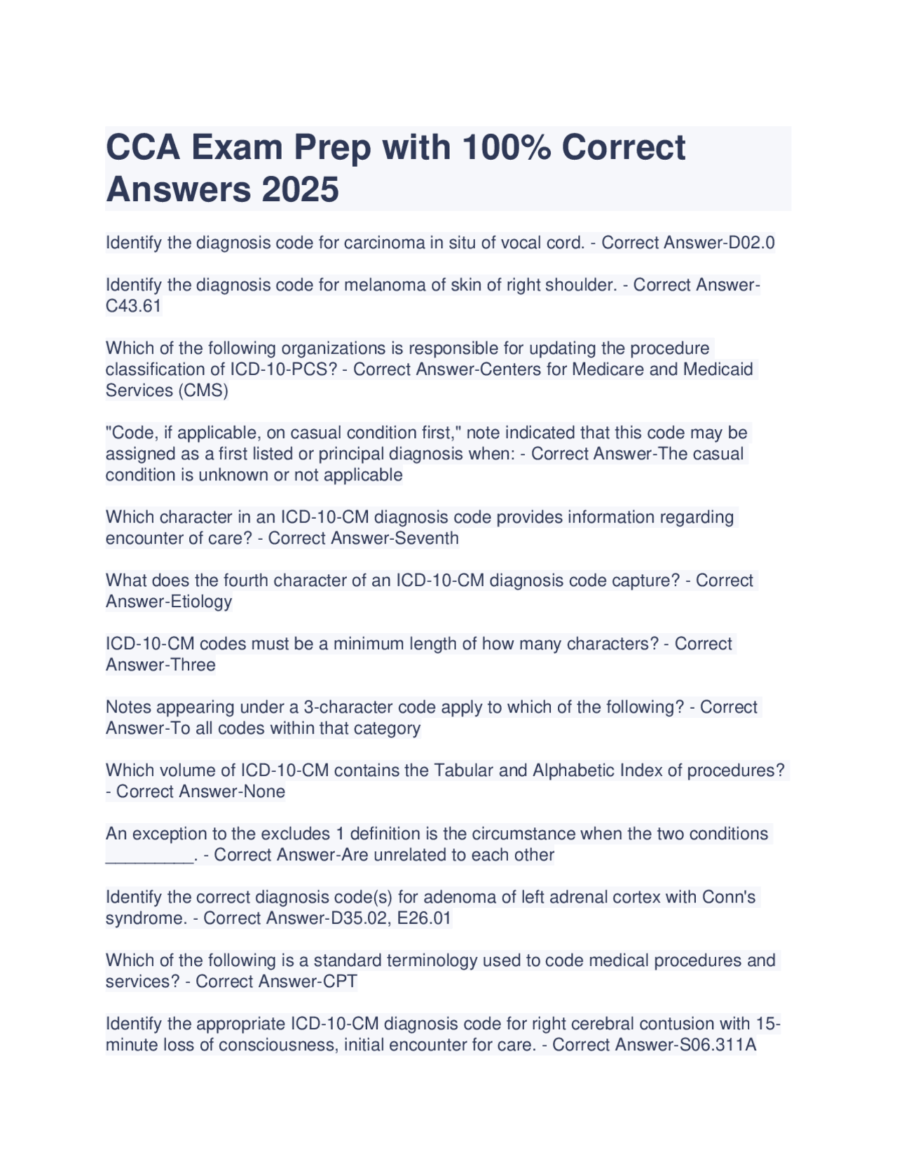 CCA Exam Prep: Medical Coding Practice Questions and Answers | Exams ...