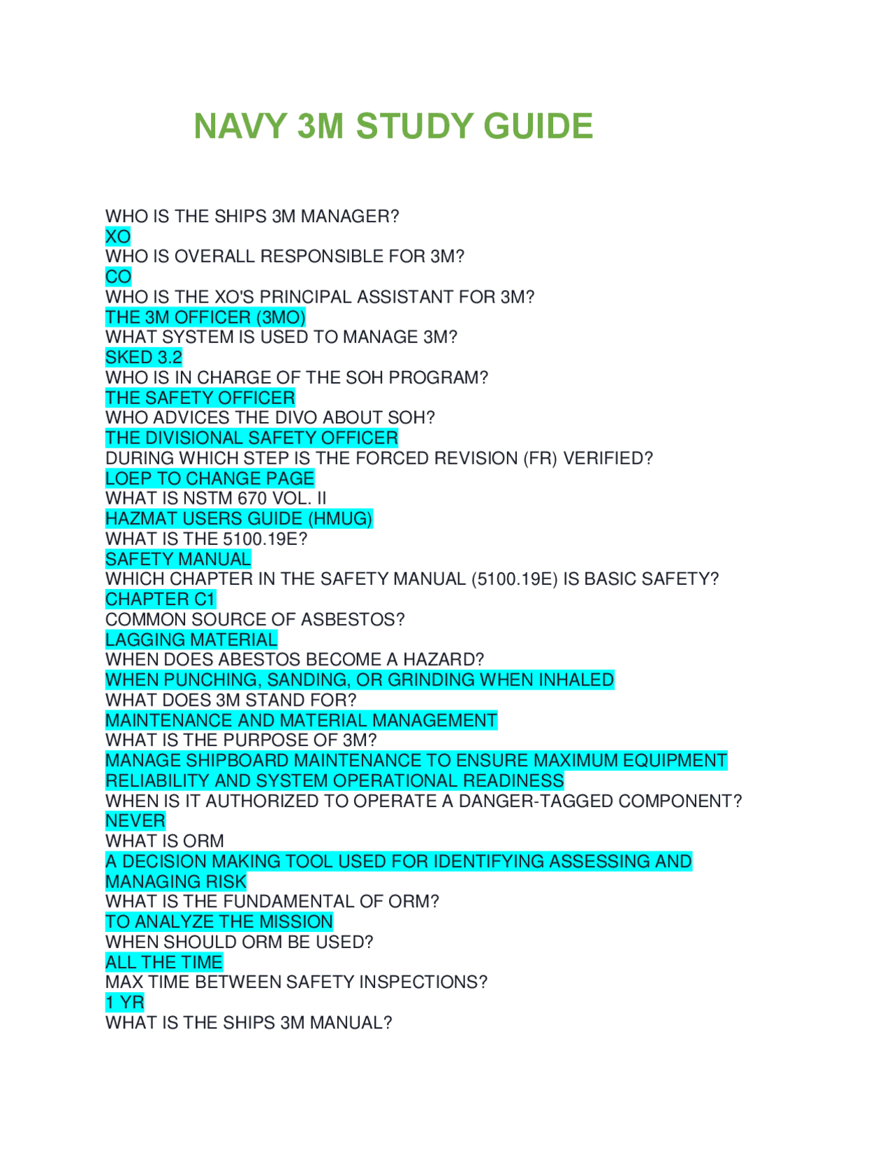 NAVY 3M STUDY GUIDE questions with complete answers 100% 2025/2026 ...