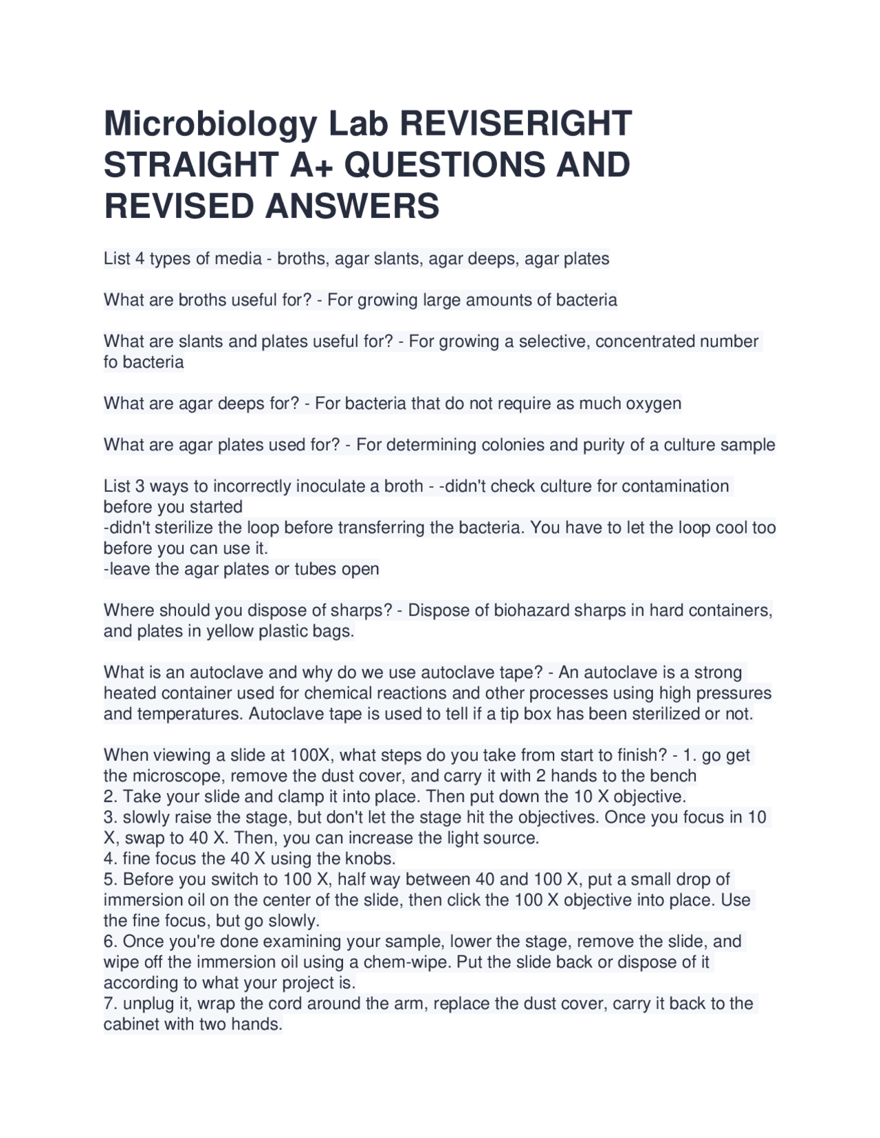 Microbiology Lab Techniques: Q&A for Straight A+ Revision - Prof. Emile ...