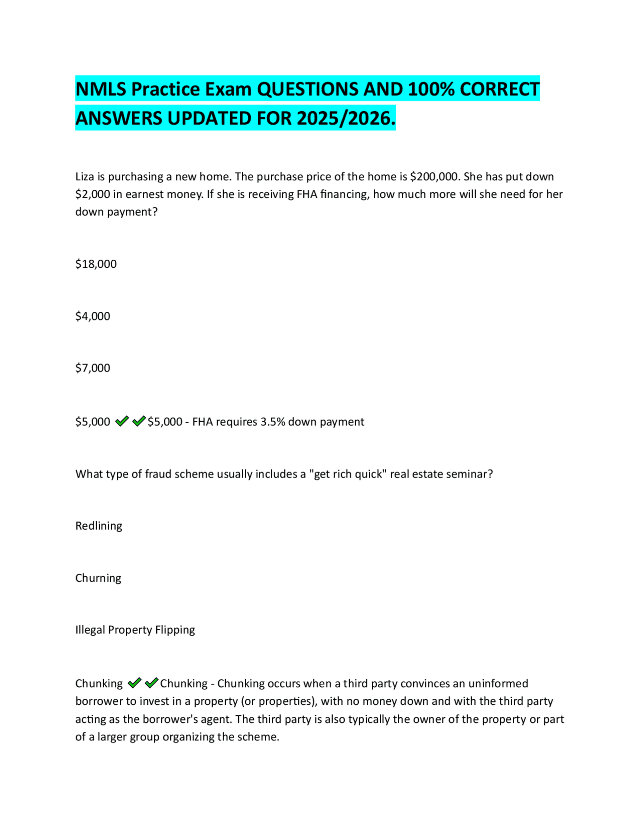 Njml Questions NMLS Practice Exam QUESTIONS AND 100% CORRECT ANSWERS UPDATED FOR 2025/ ...