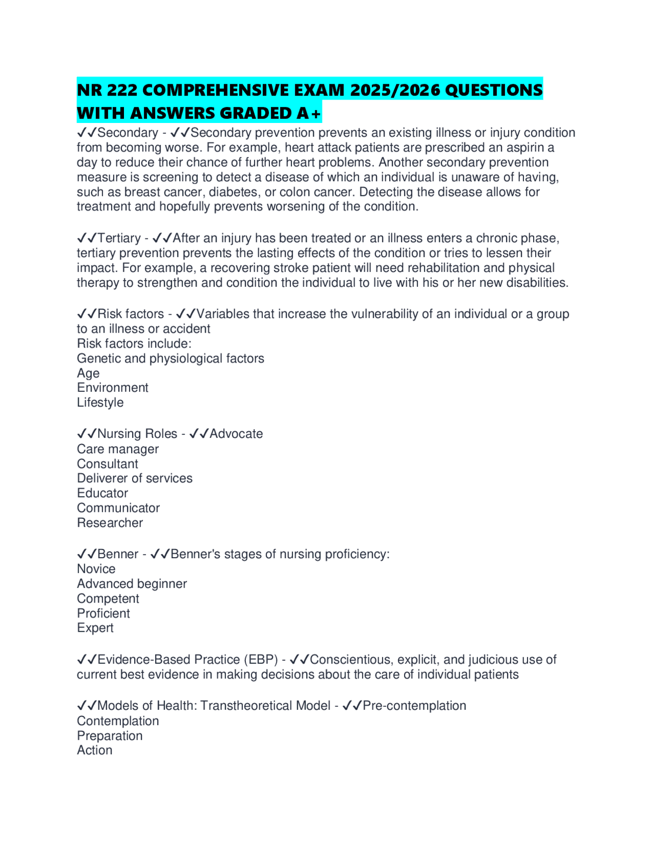 NR 222 COMPREHENSIVE EXAM 2025/2026 QUESTIONS WITH ANSWERS GRADED A+ ...