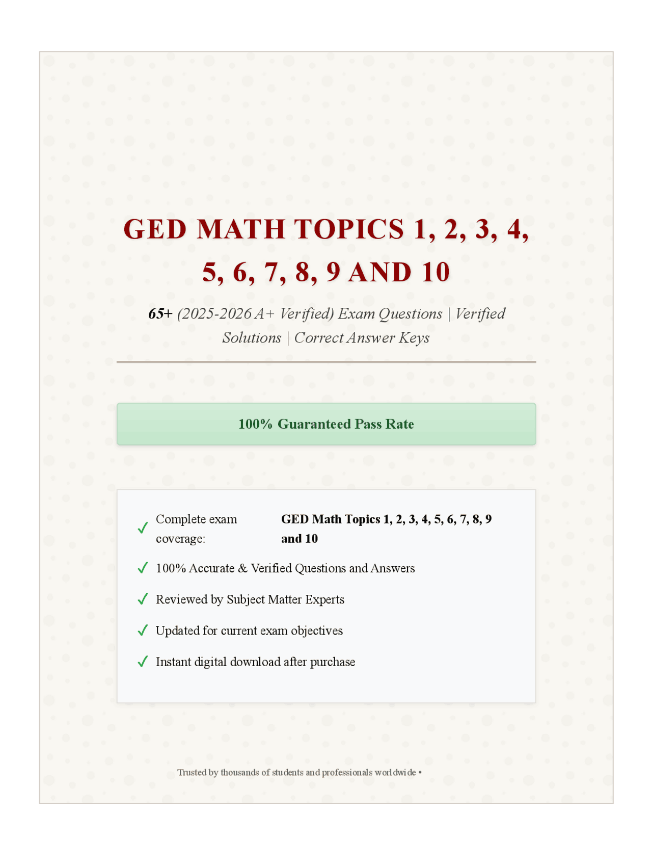 GED Math Exam Questions and Verified Solutions | Exams Mathematics ...