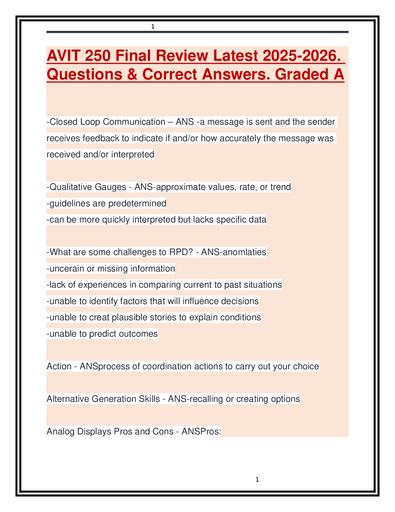 AVIT 250 Final Exam Review: Questions and Answers (2025-2026) | Exams ...