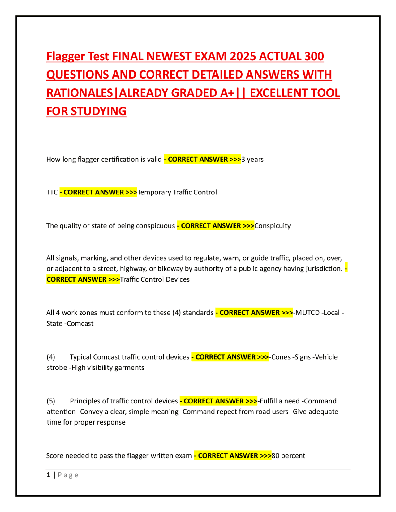Flagger Test FINAL NEWEST EXAM 2025 ACTUAL 300 QUESTIONS AND CORRECT ...