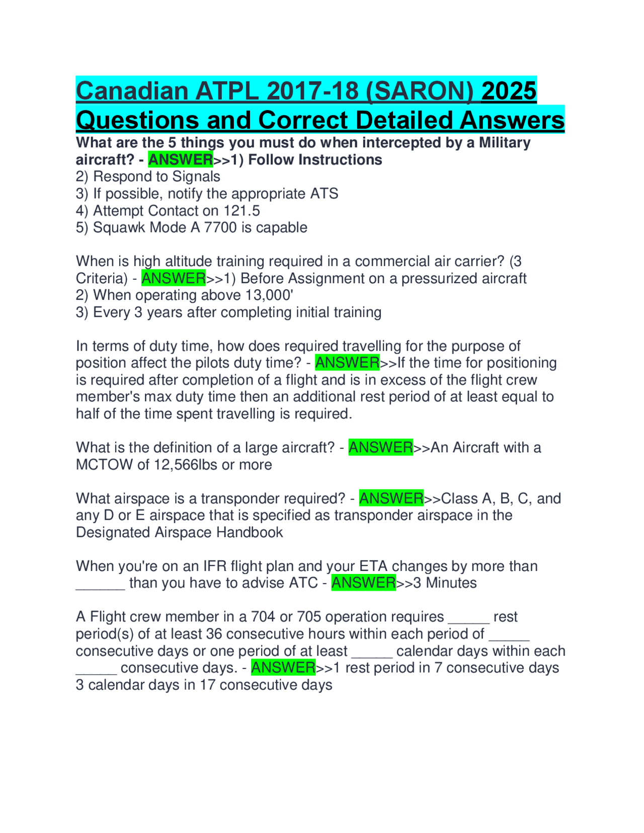 Canadian ATPL Exam Questions and Answers (2017-18) | Exams Medical ...