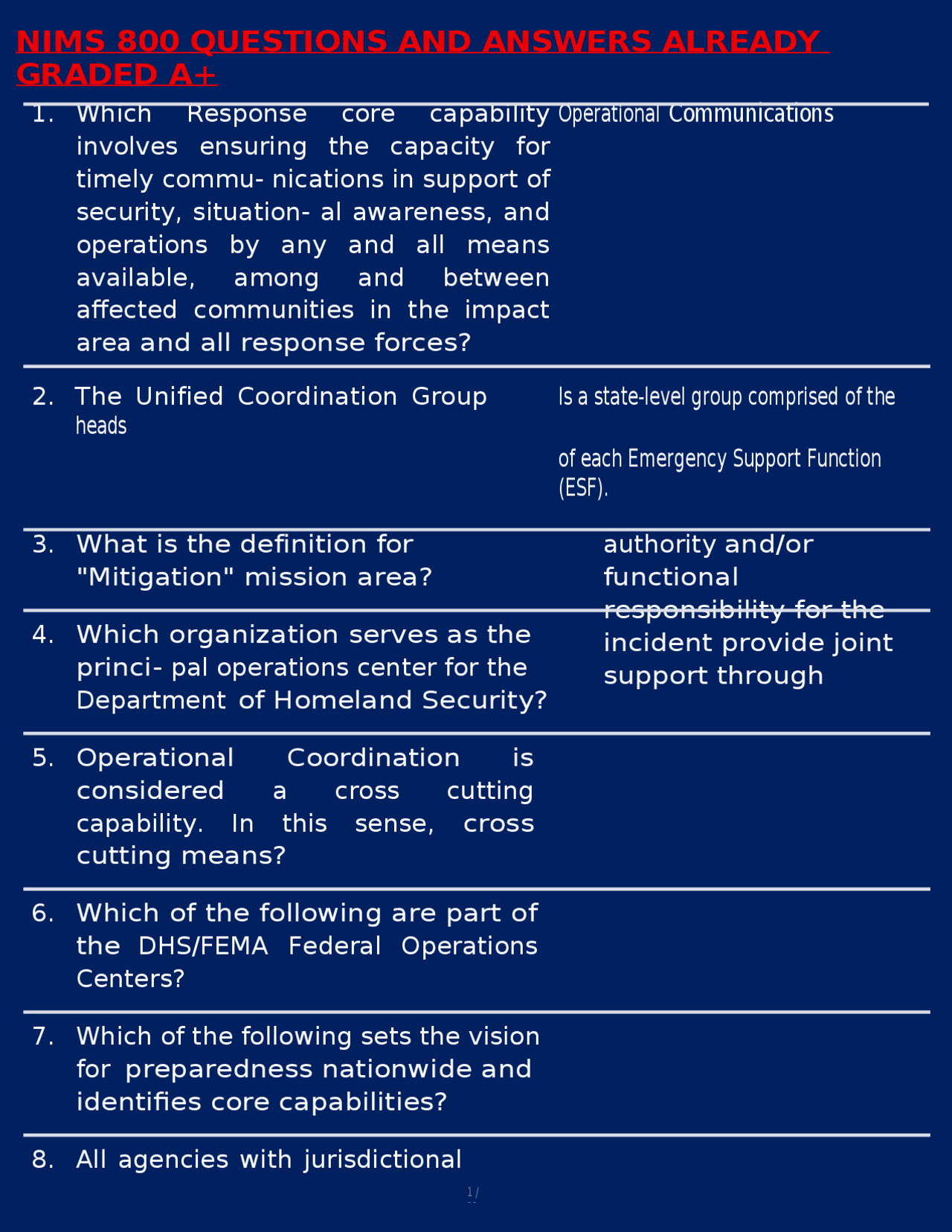 NIMS 800: Questions and Answers for Emergency Management | Exams ...