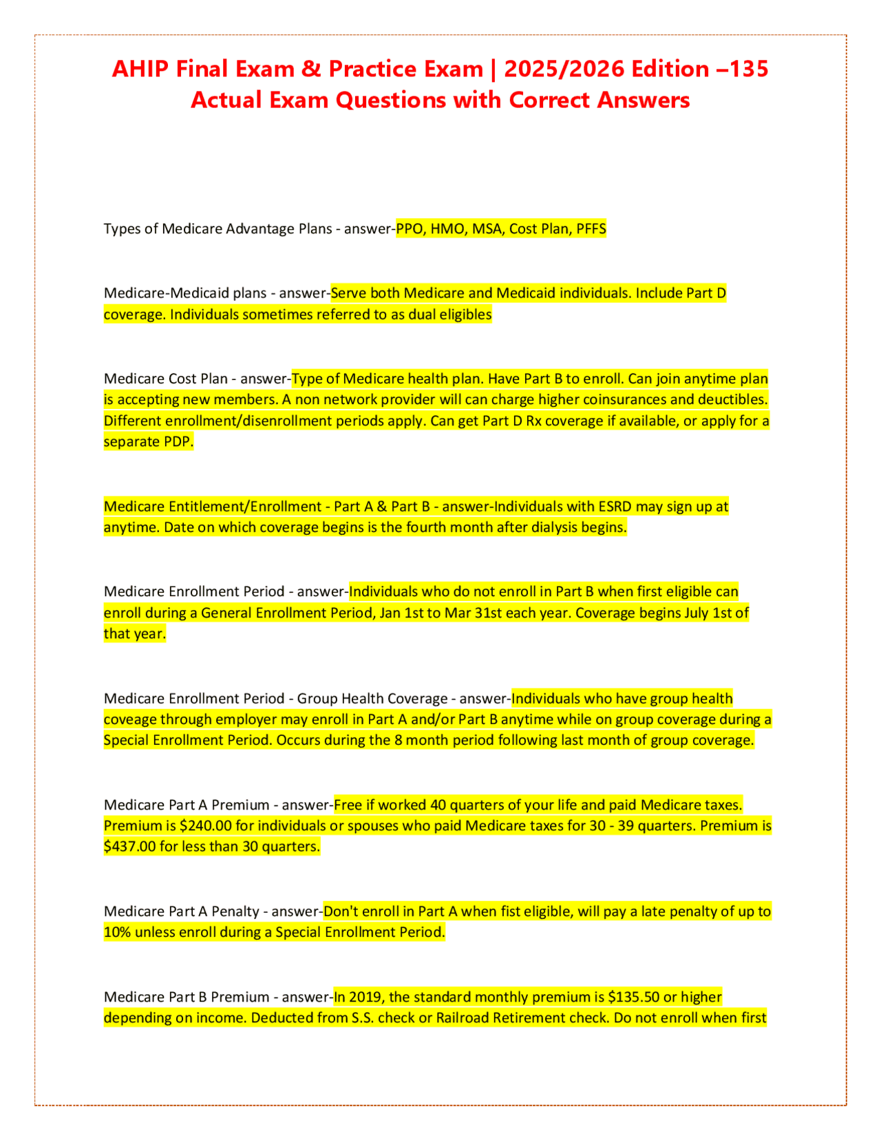 AHIP Final Exam & Practice Exam | 2025/2026 Edition –135 Actual Exam ...