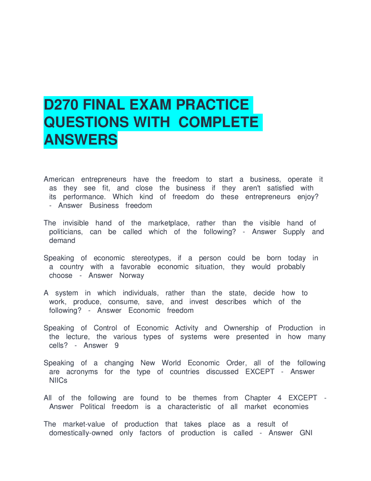 D270 FINAL EXAM PRACTICE QUESTIONS WITH COMPLETE ANSWERS.docx | Exams ...
