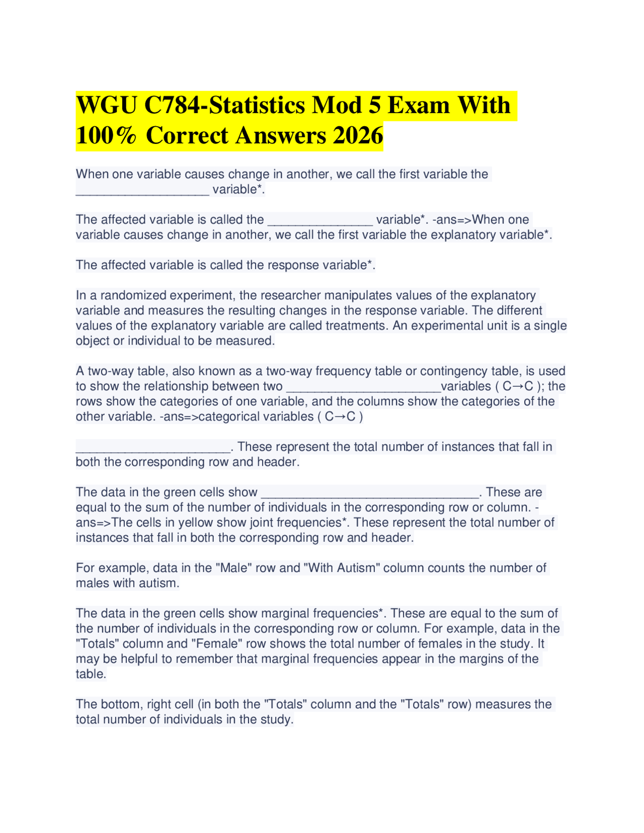 Statistics Exam Questions and Answers | Exams Advanced Education | Docsity