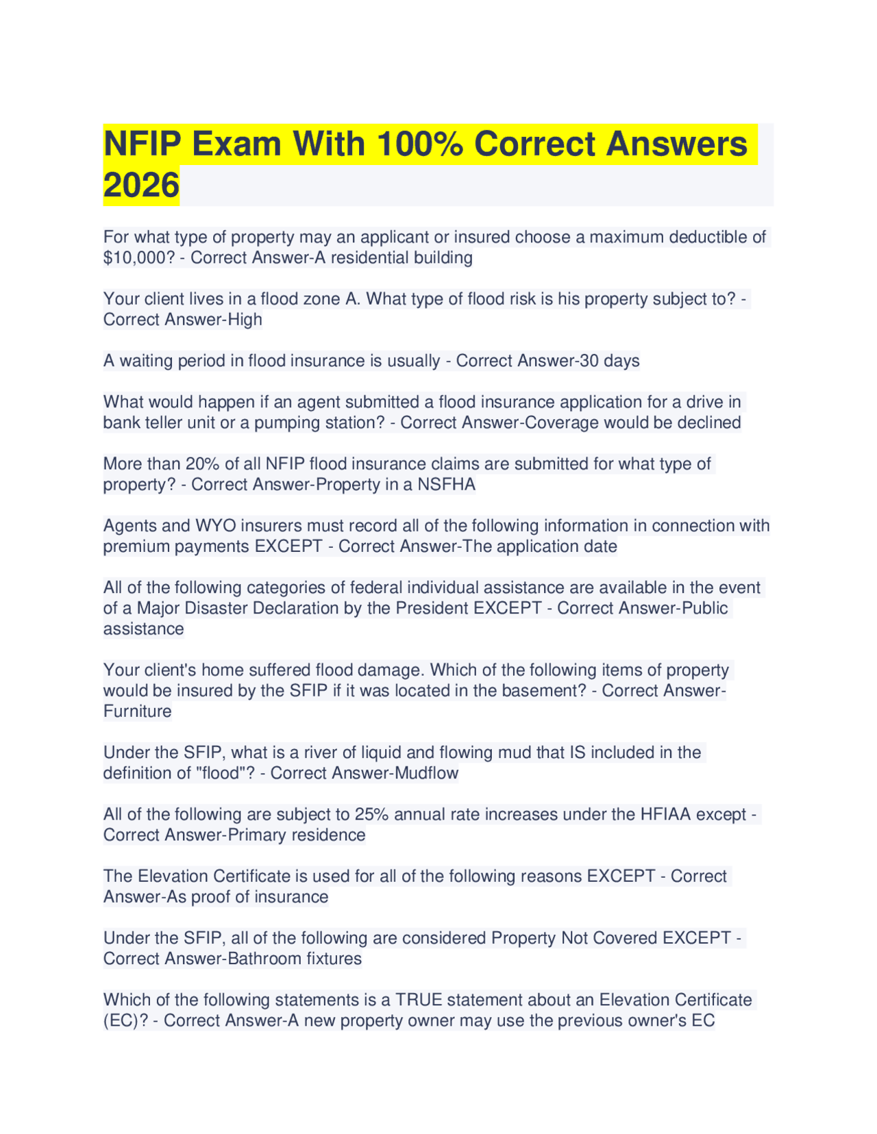 Nfip Documents NFIP Exam Questions and Answers: A Comprehensive Study Guide | Exams ...