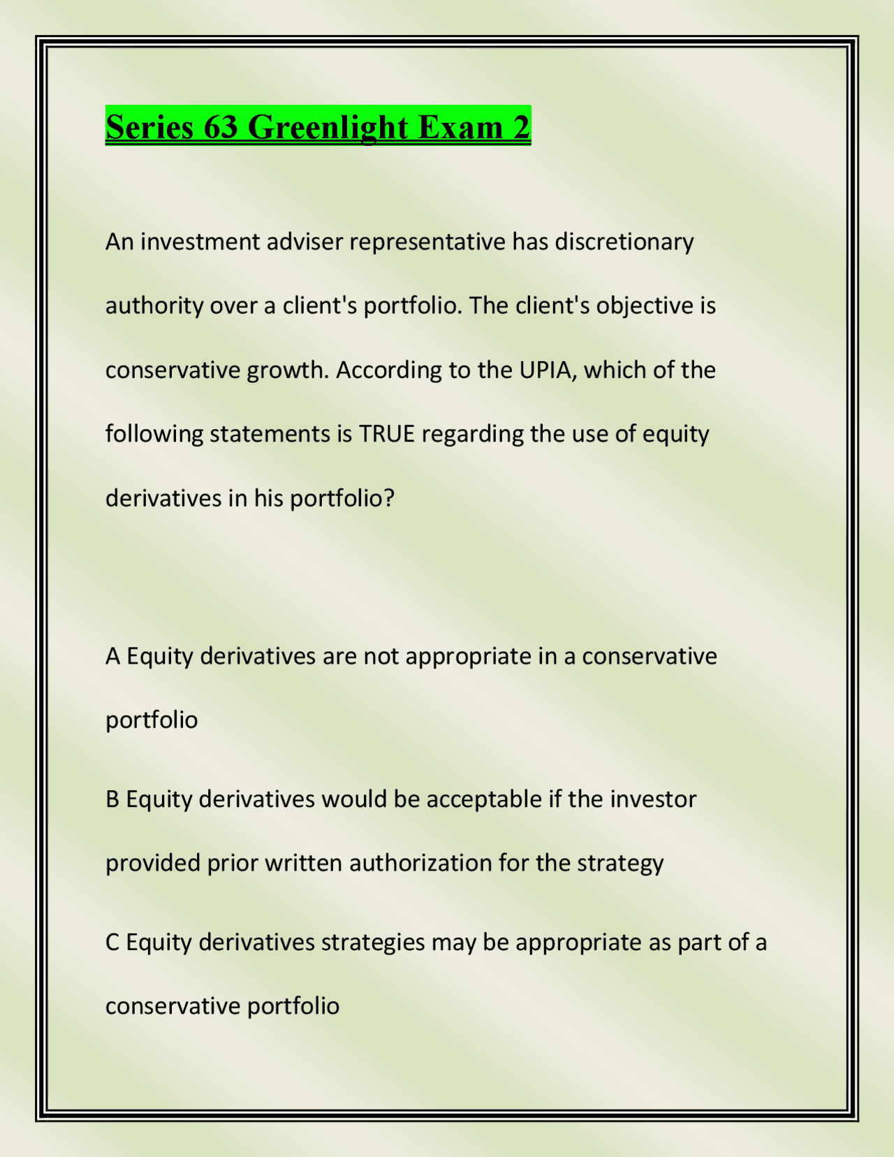 Series 63 Exam Practice Questions and Answers | Exams Finance | Docsity