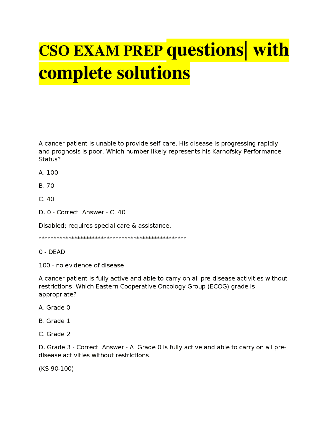 CSO Exam Prep: Questions and Complete Solutions | Exams Nursing | Docsity