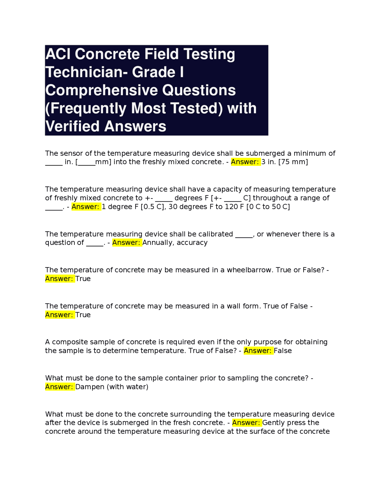 ACI Concrete Field Testing Technician Grade I: Questions and Answers ...