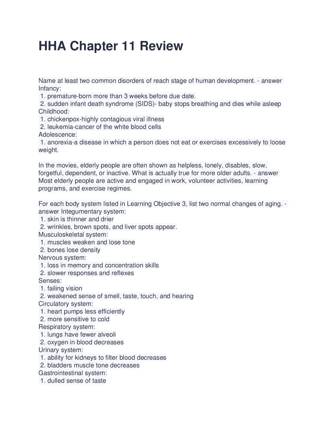 HHA Chapter 11 Review: Key Concepts and Q&A | Exams Advanced Education ...
