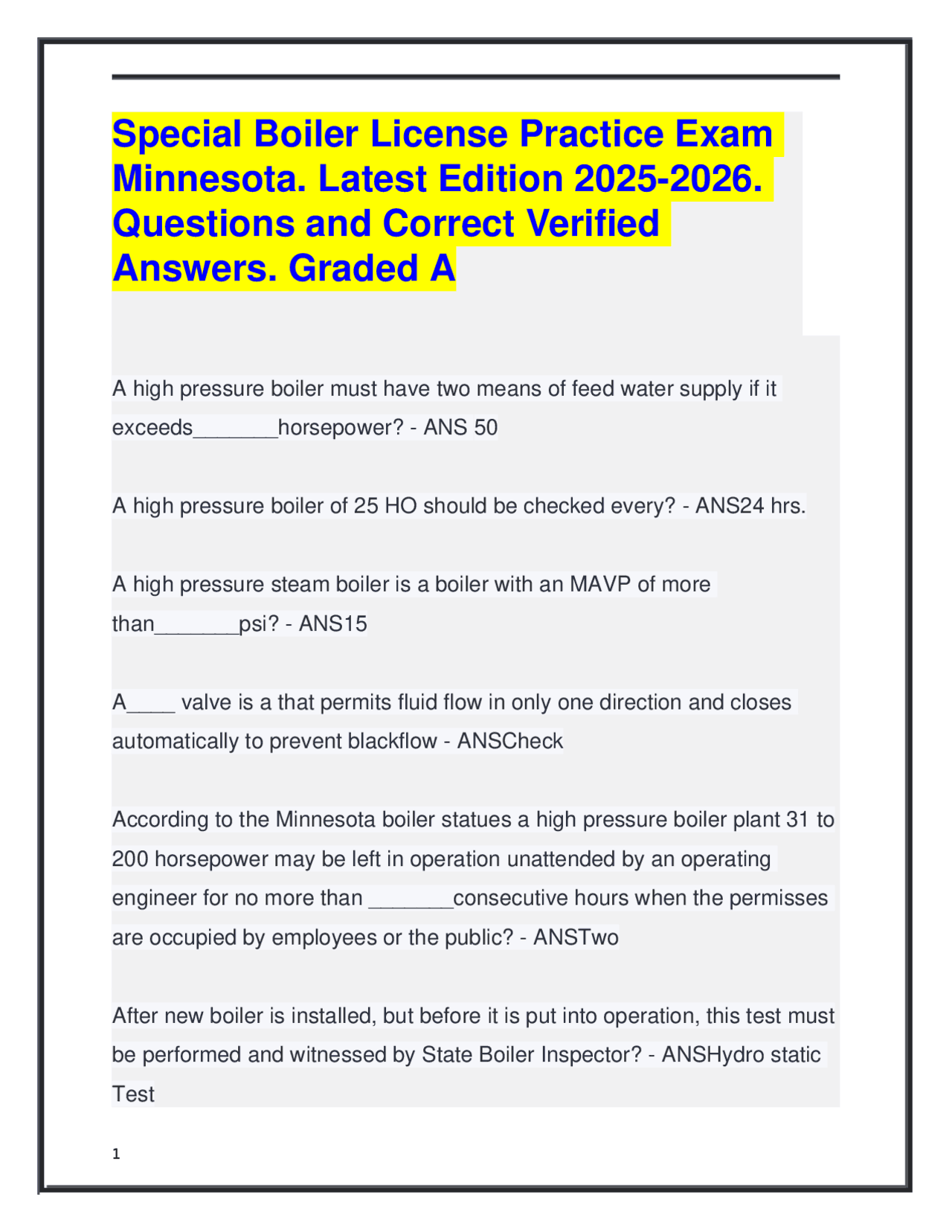 Special Boiler License Practice Exam: Minnesota 2025-2026 Edition ...
