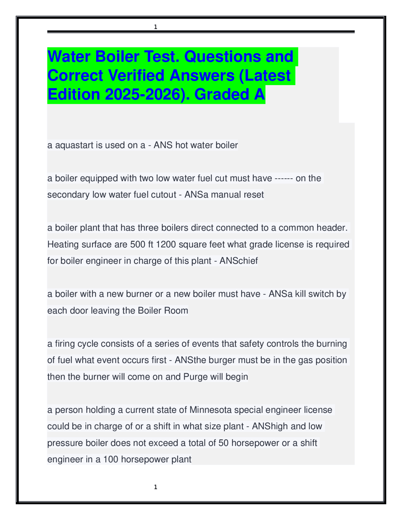 Water Boiler Test: Comprehensive Q&A for Exam Preparation | Exams High ...