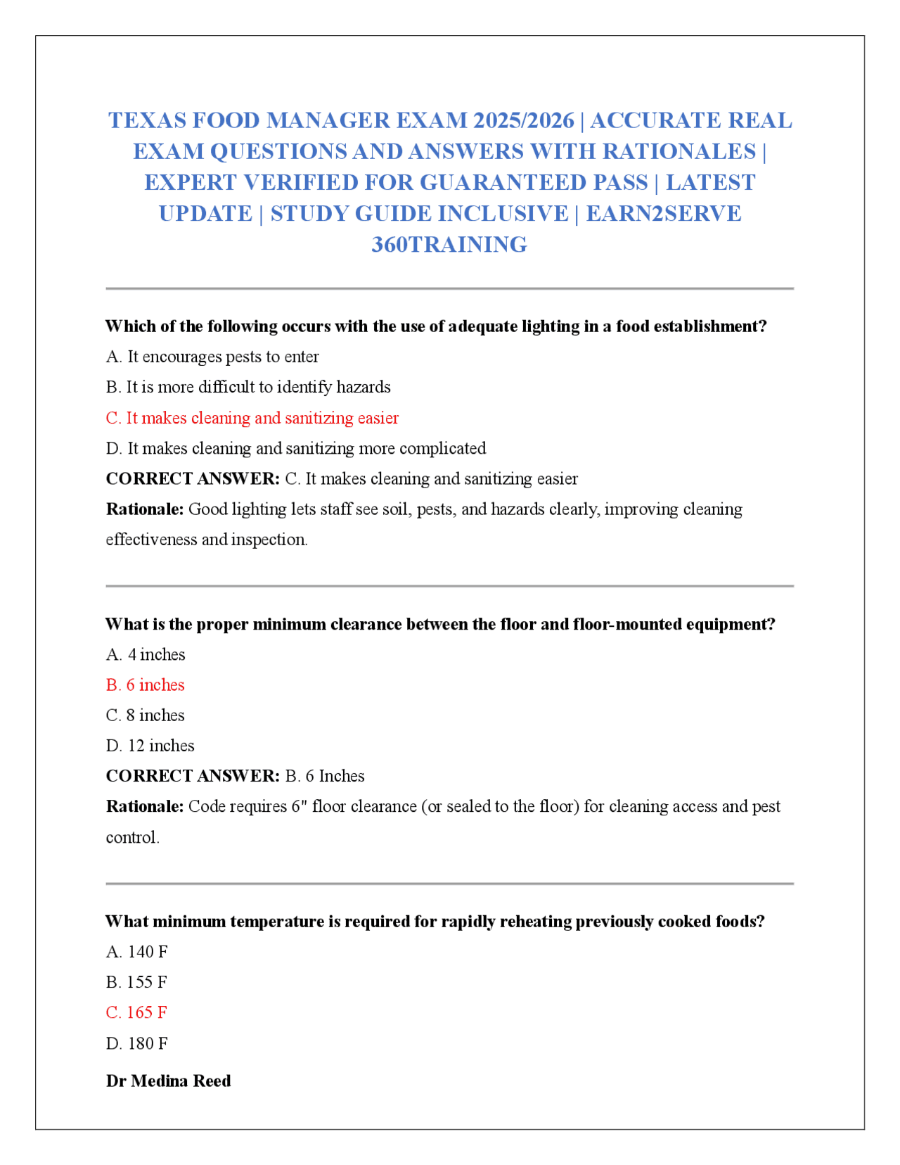 Texas Food Manager Exam 2025/2026: Practice Questions and Answers ...
