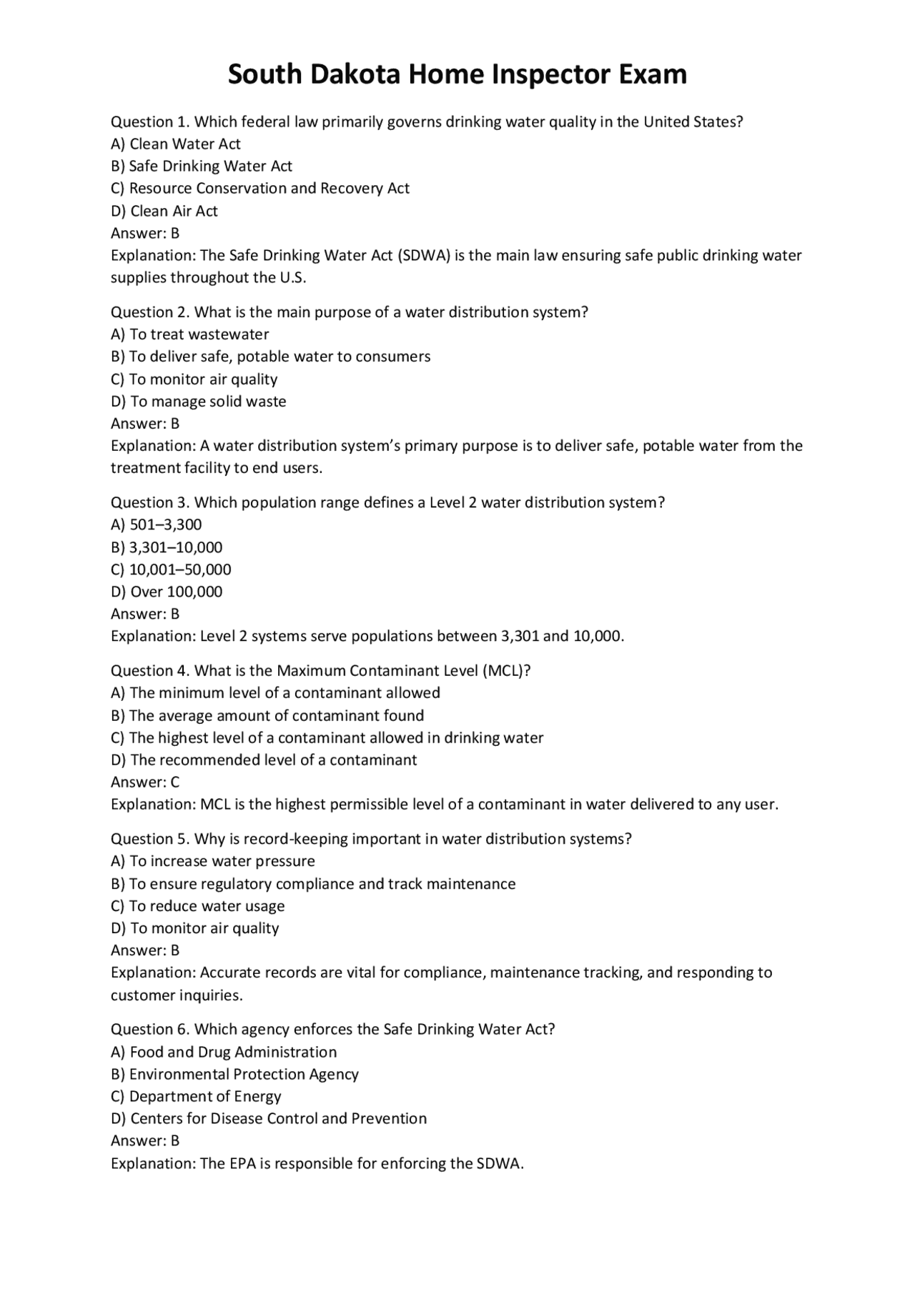 Sd Inspector Roster South Dakota Home Inspector Exam Questions and Answers | Exams ...
